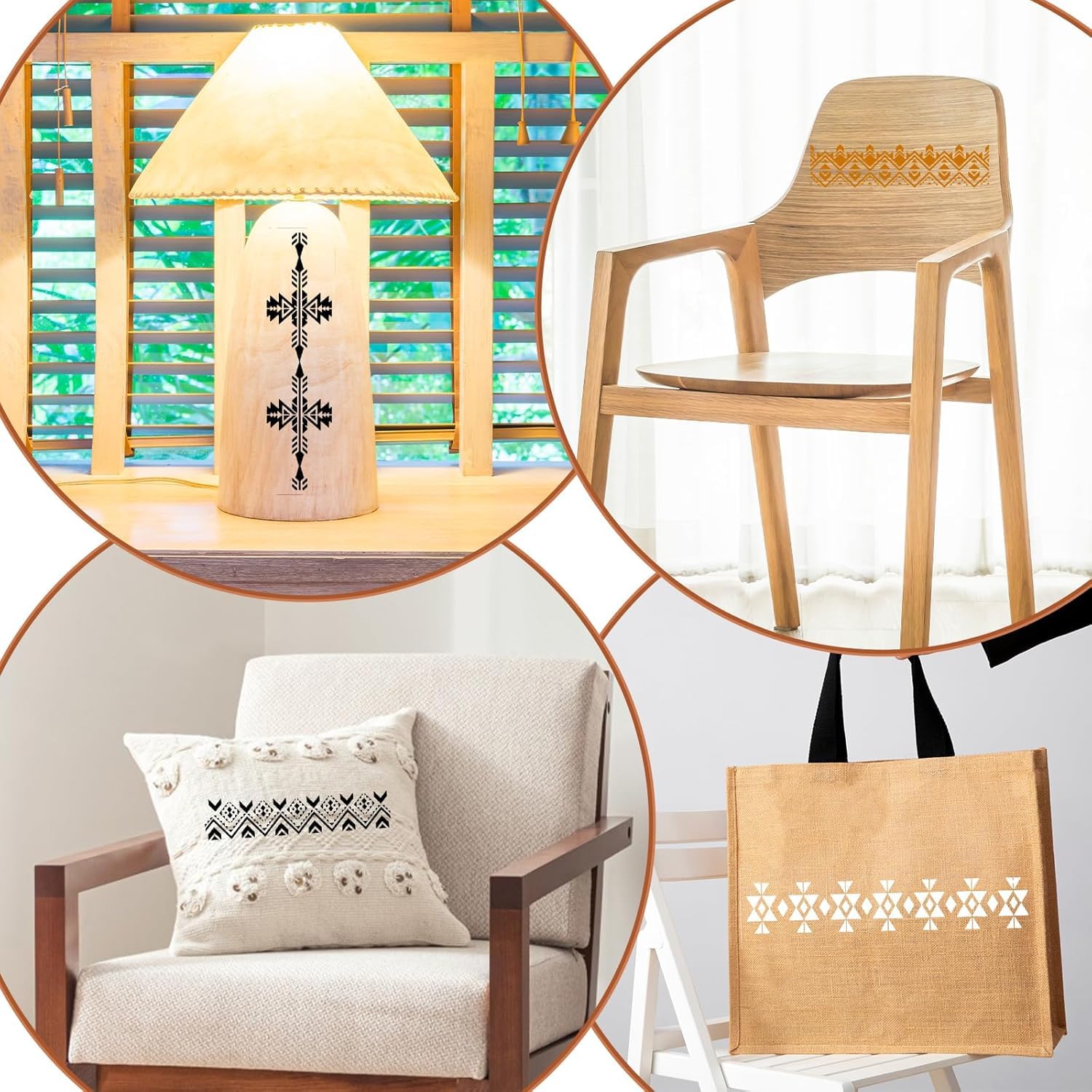 12 Pcs Boho Borders Pattern Stencil – Reusable Aztec Geometric Stencils for Painting