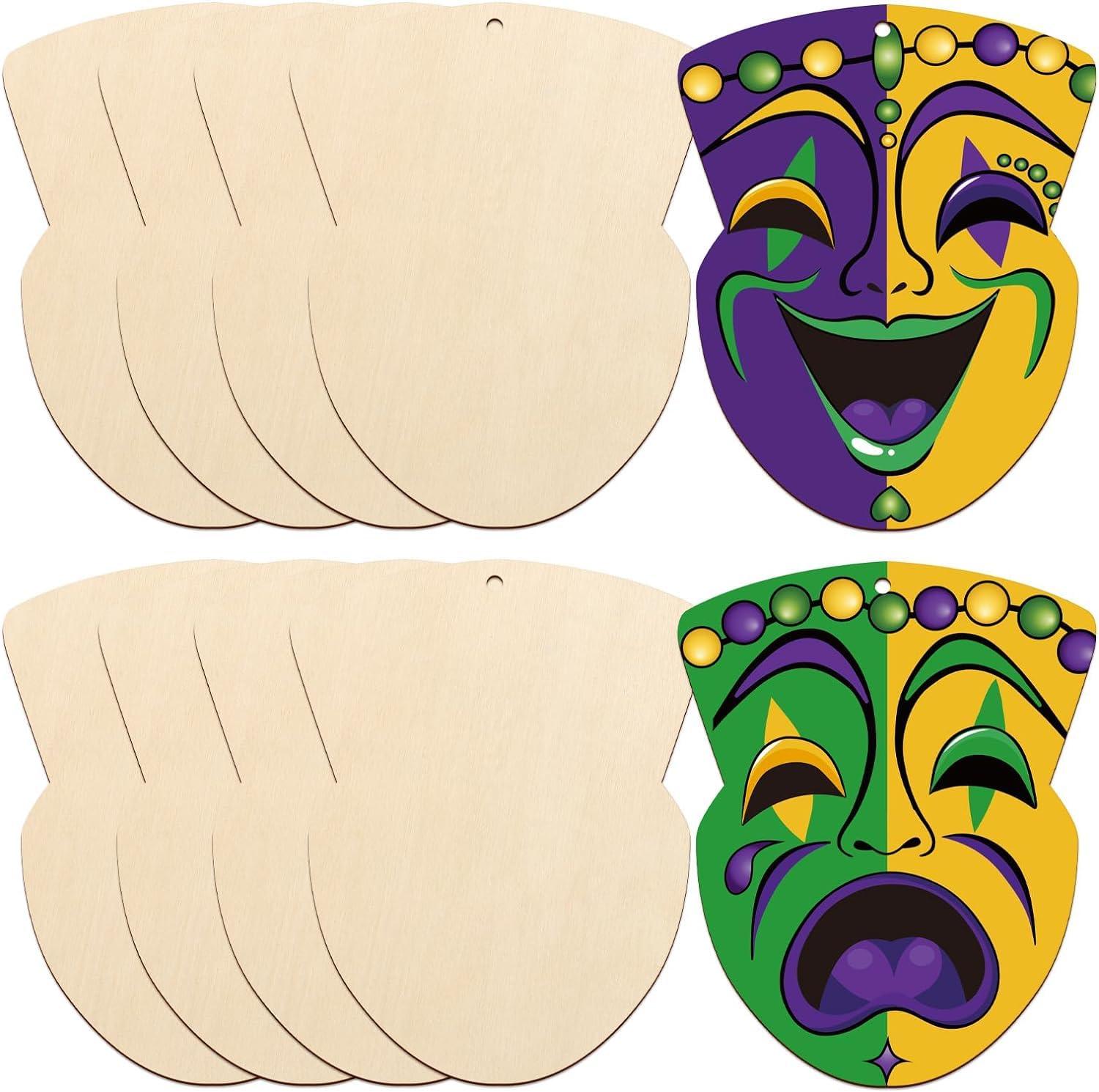 Curious Button 5 Pieces Unfinished Wooden Mask Style Hanging Ornament for DIY Home Decoration, MDF Cutouts, Perfect Wooden Cutouts for Home Decor, Charming Wooden Hanging Ornaments (6.7x5.3IN) - Haoser