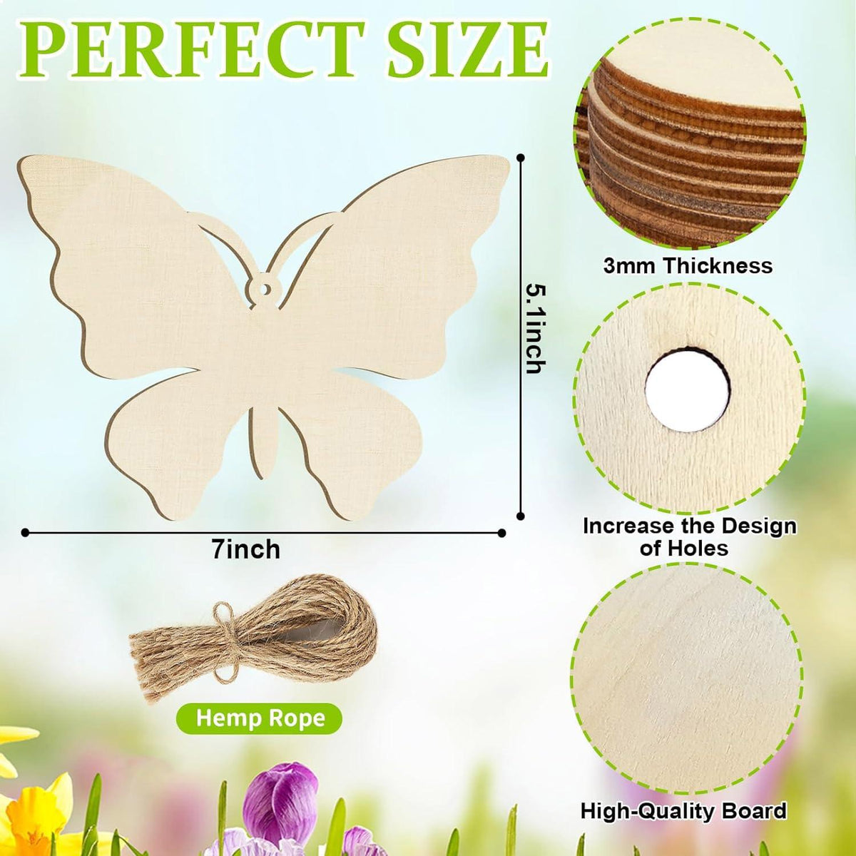 Curious Button 5 Pieces Unfinished Wooden 2Butterfly Style Hanging Ornament for DIY Home Decoration, MDF Cutouts, Perfect Wooden Cutouts for Home Decor, Charming Wooden Hanging Ornaments (5.1x7IN) - Haoser