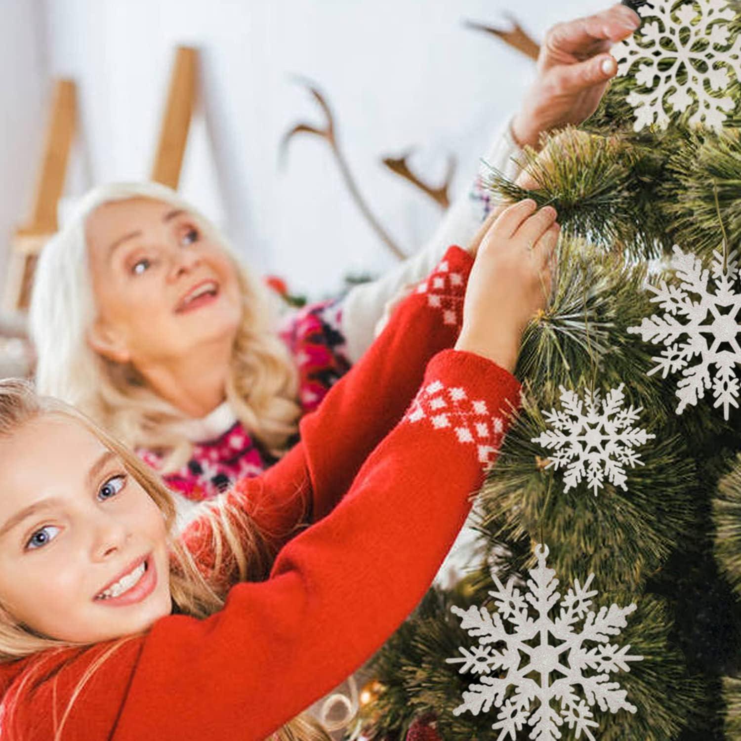 Haoser Christmas Tree Decoration Snowflake Ornaments - 4 Pack White Glitter Snowflake Christmas Hanging Ornaments for Xmas Holiday New Year Winter Wonderland Home Party - Haoser