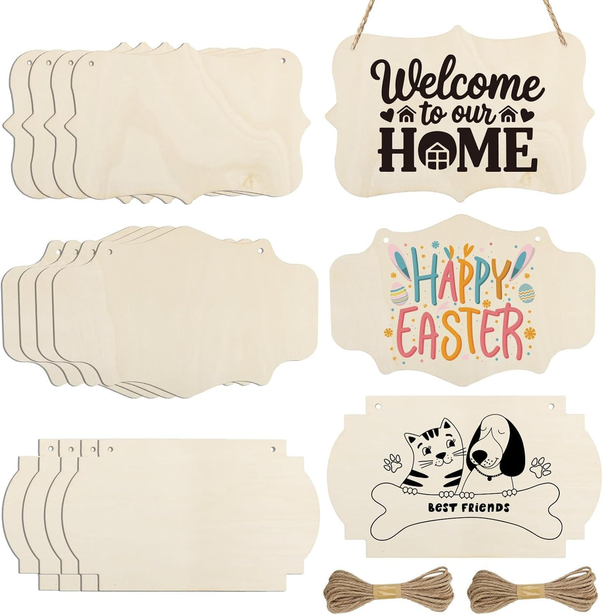 12 Pcs Wooden Hanging Sign Blanks for DIY Craft | Rectangle Wood Plaques 8.9 x 5.7 Inch