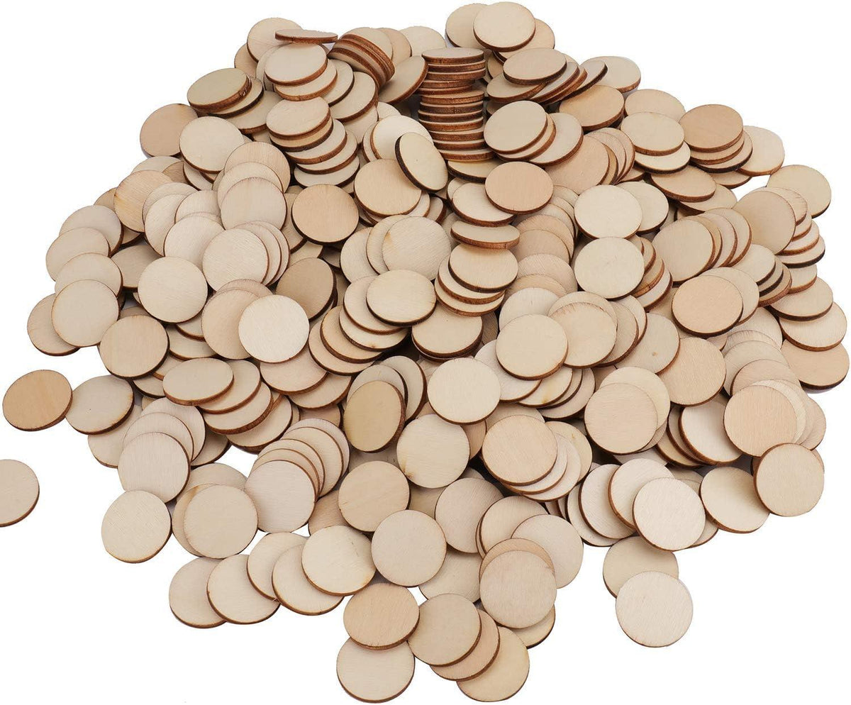 Haoser 100 Pieces 1 Inch Unfinished Wood Craft Circle Cutouts Round Natural Wooden Disc Circles Slices for DIY Crafts and Decoration - Haoser
