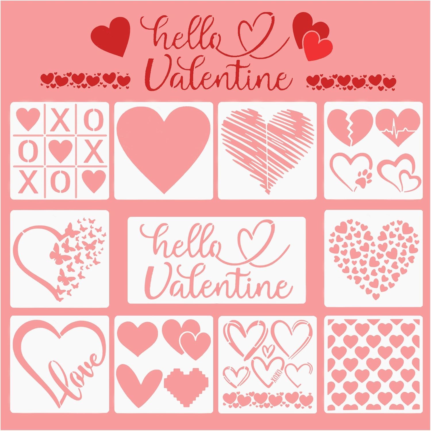 11 Pcs Heart Stencils for Painting – Reusable Plastic Heart Templates for Drawing on Wood, Crafts