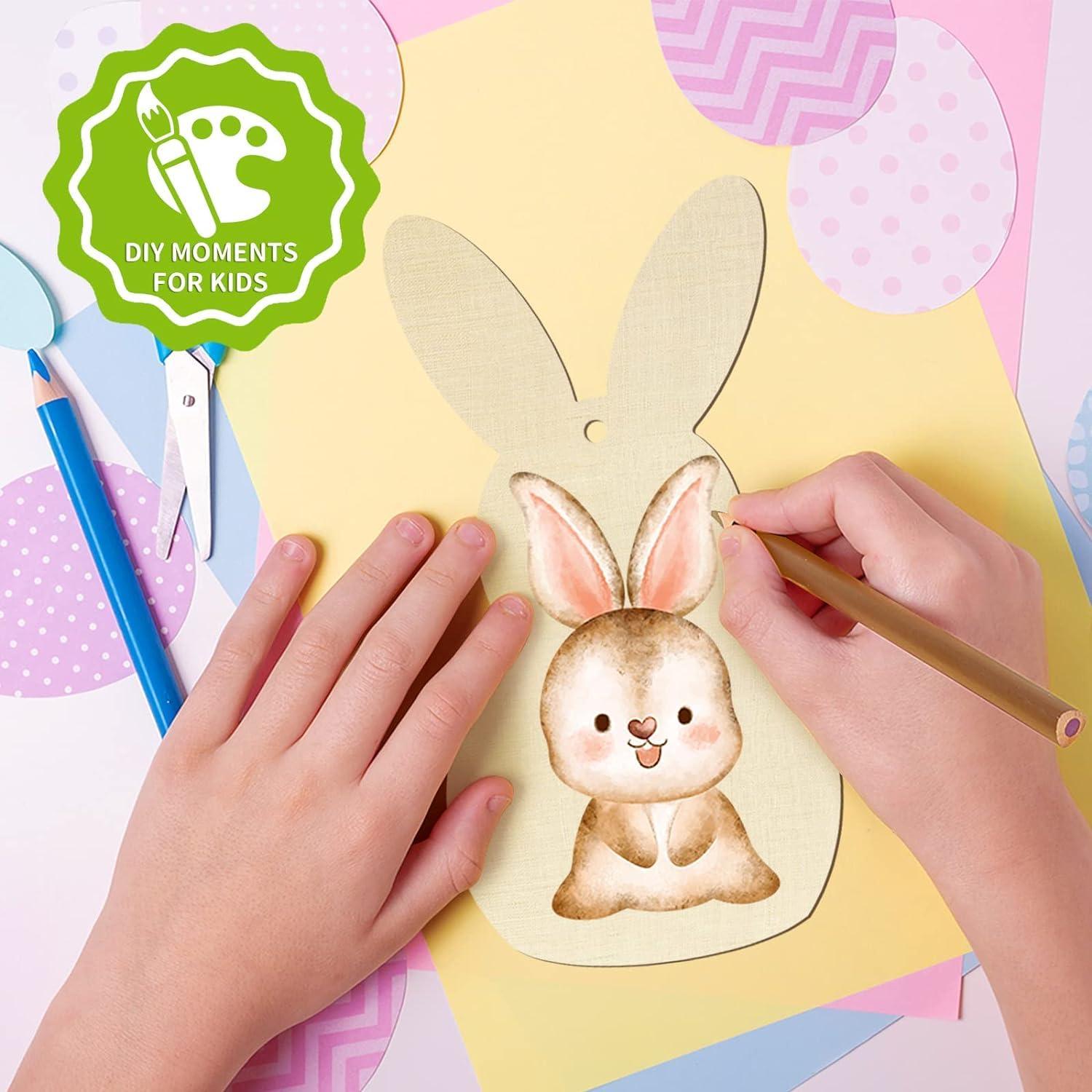 Curious Button 5 Pieces Unfinished Wooden 1Rabbit Style Hanging Ornament for DIY Home Decoration, MDF Cutouts, Perfect Wooden Cutouts for Home Decor, Charming Wooden Hanging Ornaments (7x3.5IN) - Haoser