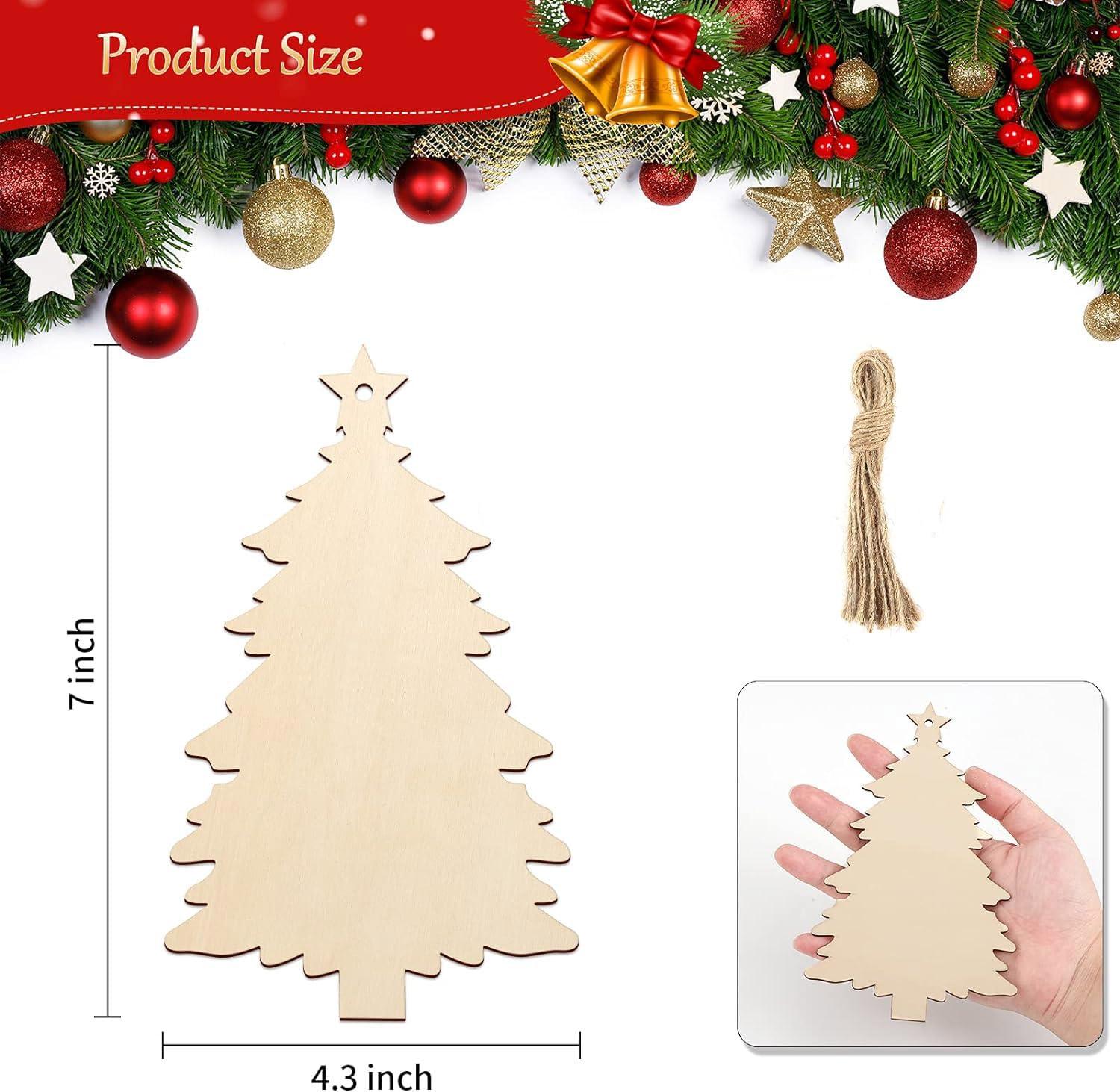 Curious Button 5 Pieces Unfinished Wooden Christmas Tree Style Hanging Ornament for DIY Home Decoration, MDF Cutouts, Perfect Wooden Cutouts for Home Decor, Charming Wooden Hanging Ornaments (7x4.3IN) - Haoser
