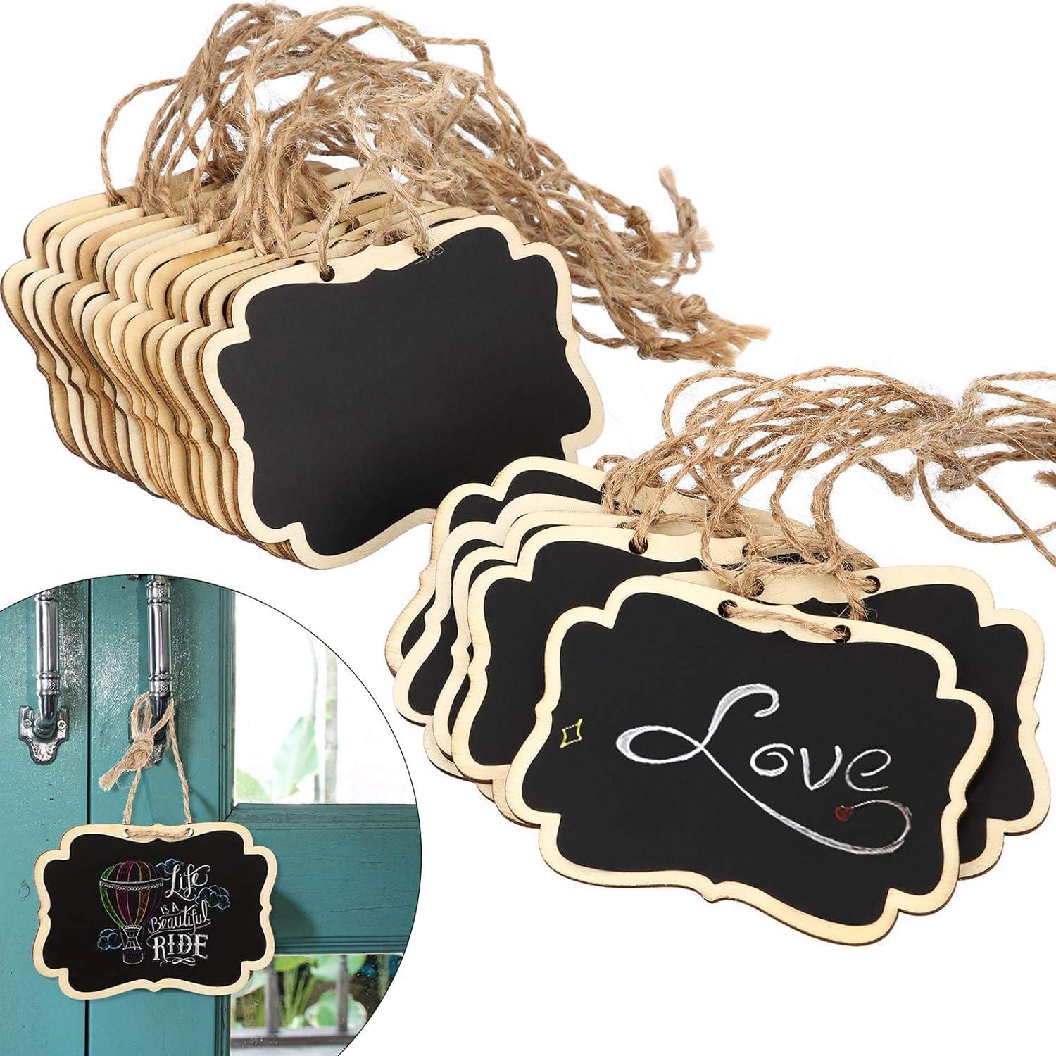 Haoser Chalkboard Tags with Jute Twine, Mini Erasable Chalkboards with Hanging String, Wooden Mini Chalkboard Signs, Hanging Chalkboard Labels, Price Tags, Message Tags - Haoser