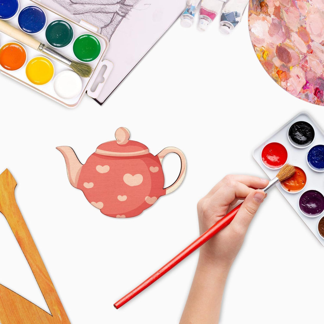 30 Pcs Wooden Teapot Cutouts for DIY Craft | Unfinished Teapot Shape Wooden Hanging Ornaments