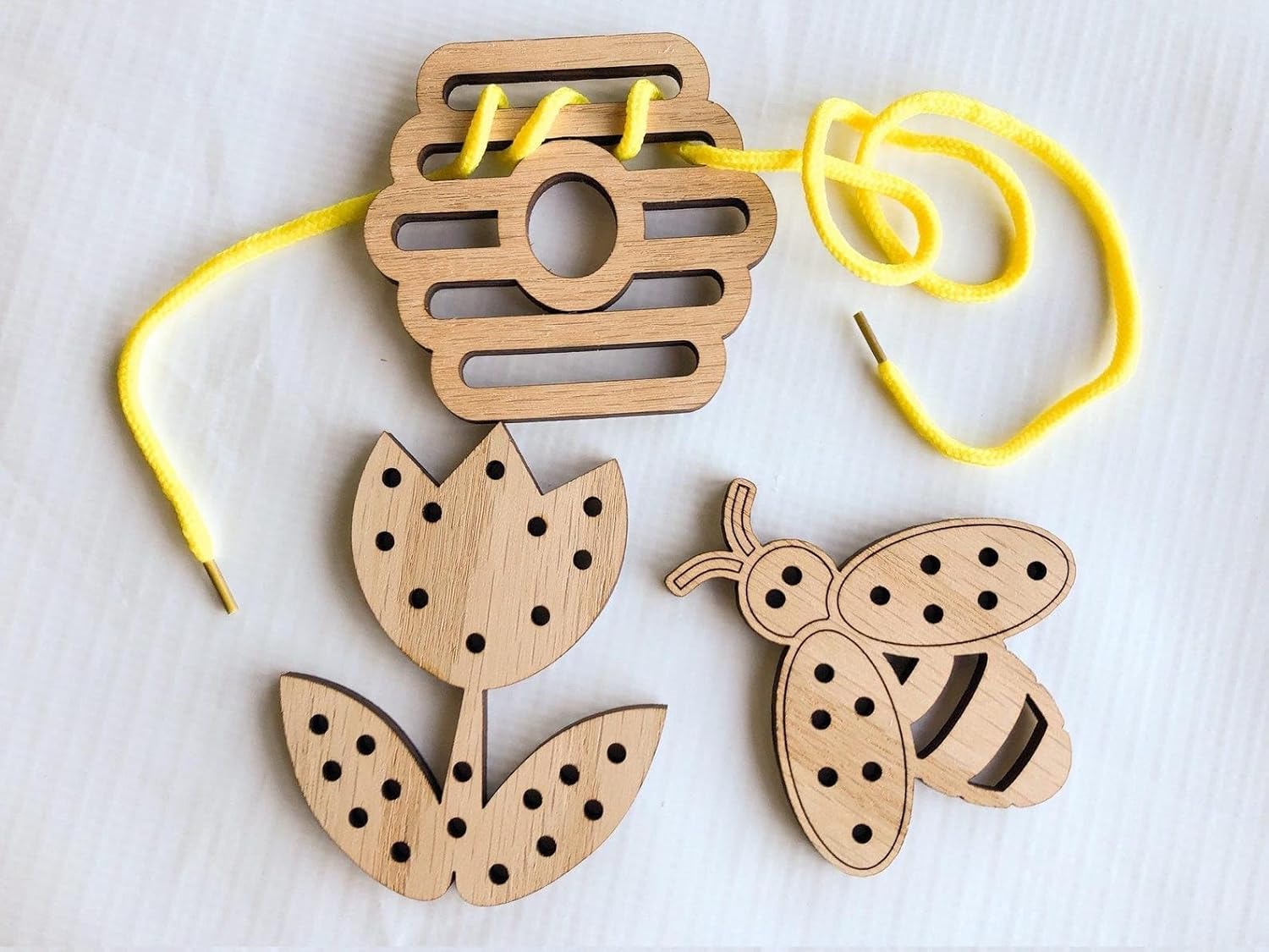 3 Pcs Wooden Lacing Toy for Kids | Montessori Threading Board Set | Fine Motor Skills Development Toy