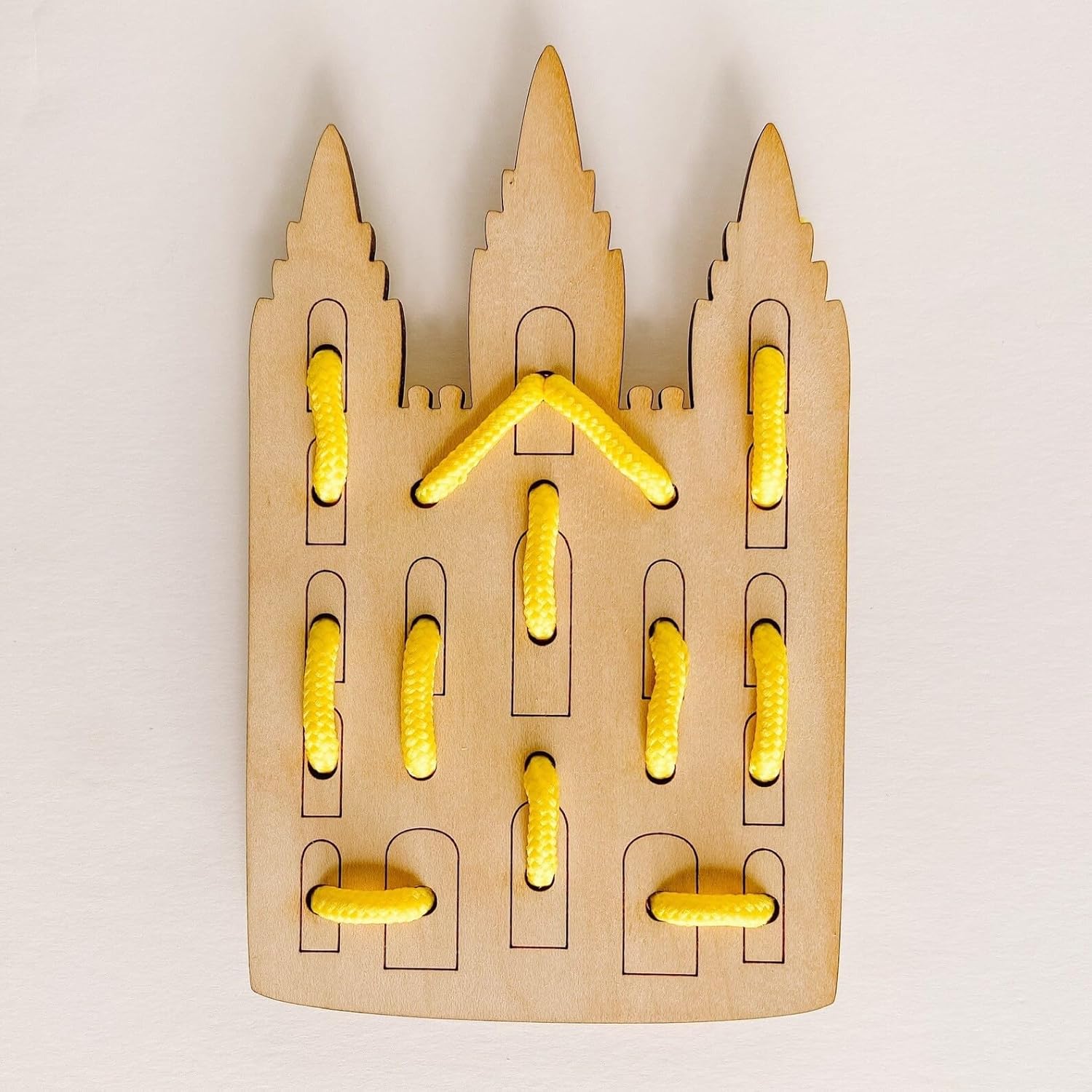 Wooden Temple Lacing Toy for Kids | Montessori Threading Board with Colorful Laces