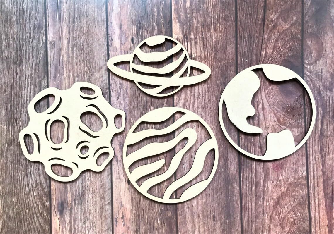 11 Pcs Wooden Space Planet Solar System Craft Shapes – Astronaut, Alien, Planets, Rocket, Meteorite (3.93 Inch)