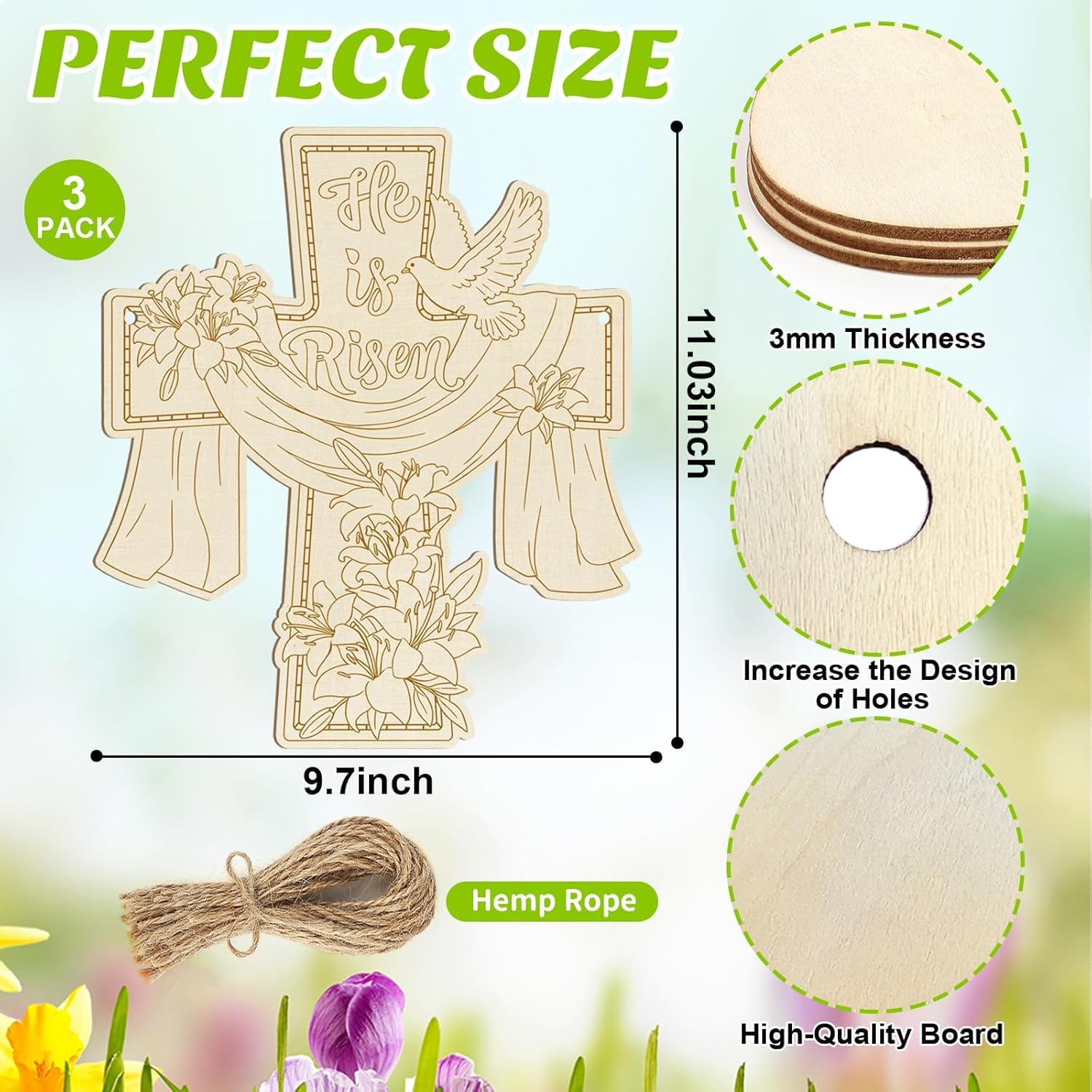 3 Pcs Wooden Easter Ornaments to Paint,Wooden DIY Blank Unfinished Christian Religious Ornament