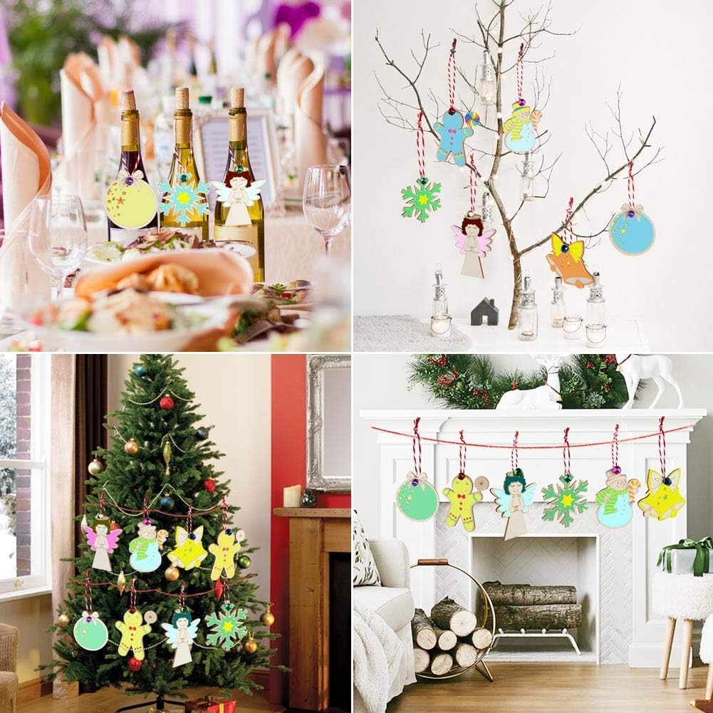 Haoser 18 pcs Wooden Christmas Ornaments Unfinished Wood