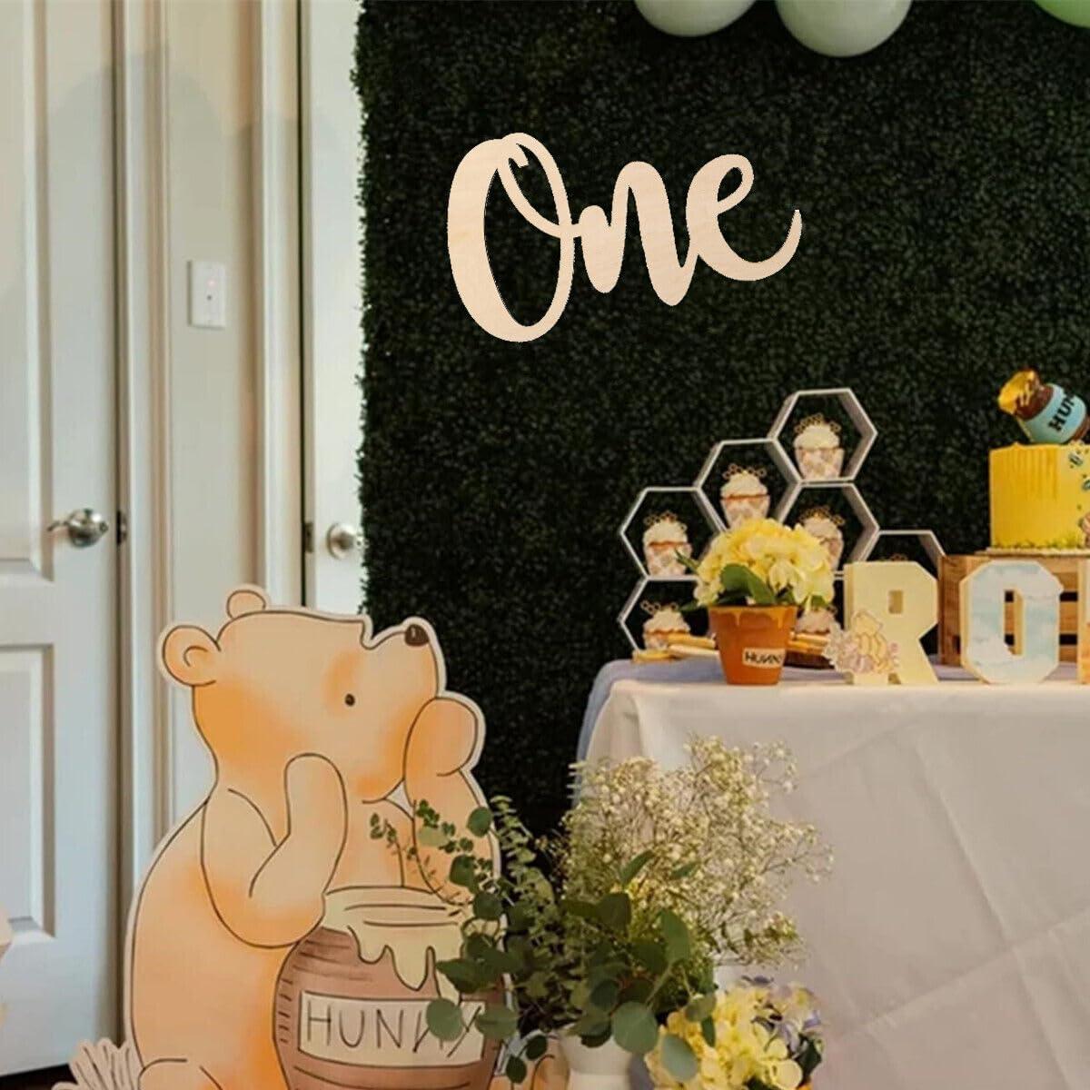 Haoser One Wooden Sign Cutout Letter for 1st Birthday Party Decorations, Baby Shower Banner Backdrop, Wall Decor Table Display Baby Chair Photo Booth Props | First Birthday Props - Haoser