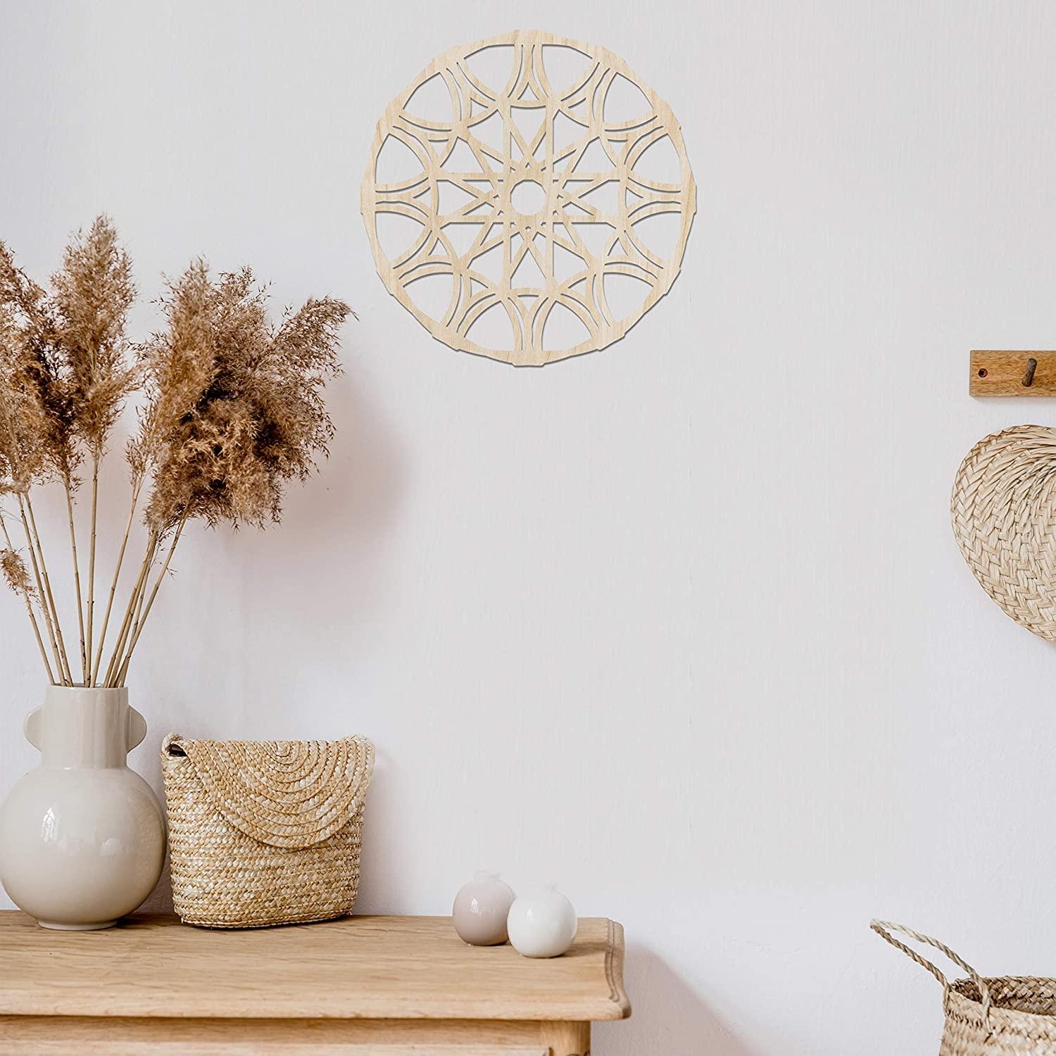 Haoser Mandala Wooden Wall Art, Whirl Look Lattice Abstarct Geometric, Birch Wood Plywood Rustic Wall Art Accent for Hallway Bedroom Living Room Cafes and Offices (Mandala Design-15_30CM) - Haoser