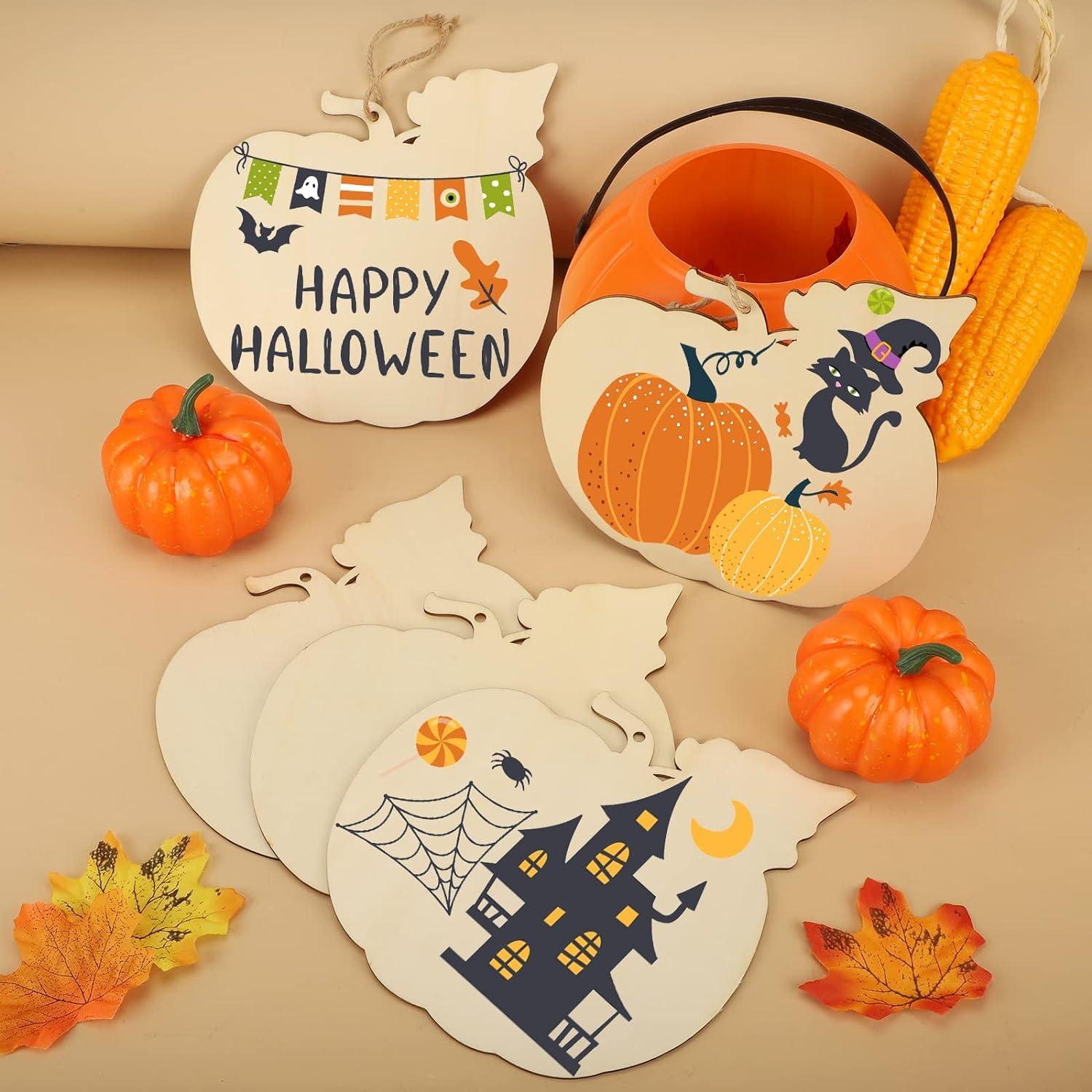 Curious Button 5 Pieces Unfinished Wooden Pumpkin Style Hanging Ornament for DIY Home Decoration, MDF Cutouts, Perfect Wooden Cutouts for Home Decor, Charming Wooden Hanging Ornaments (7x7IN) - Haoser