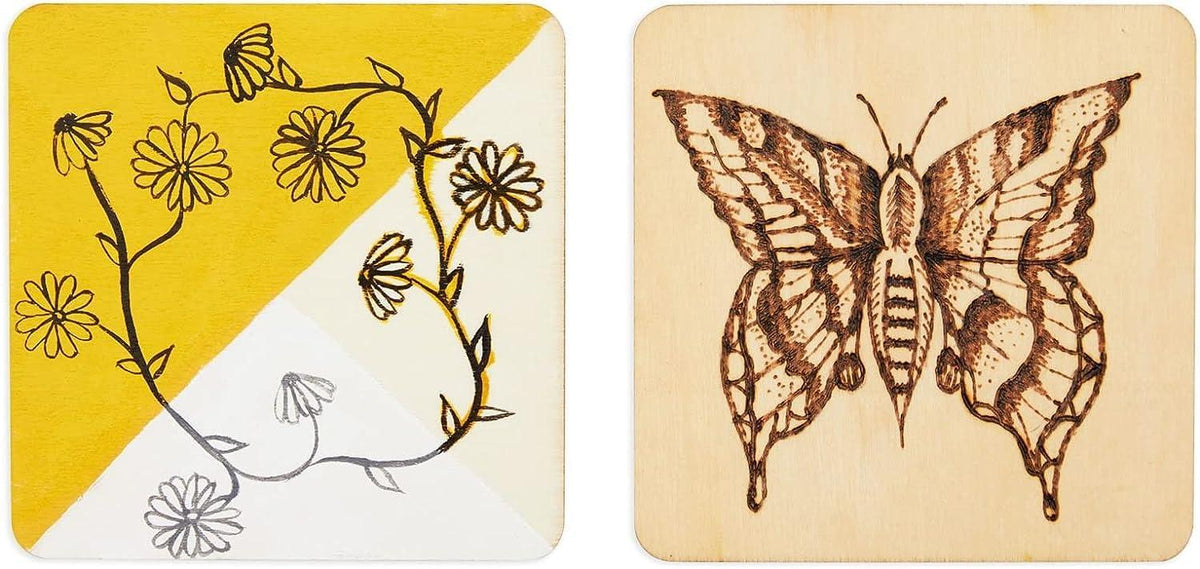 Haoser Wood Squares for Crafts, Unfinished Wooden Square Cutouts,Unfinished Round Square Wood Slices Board for Resin Art, Mandala Art, Pyrography, Painting, MDF Square Board - Haoser