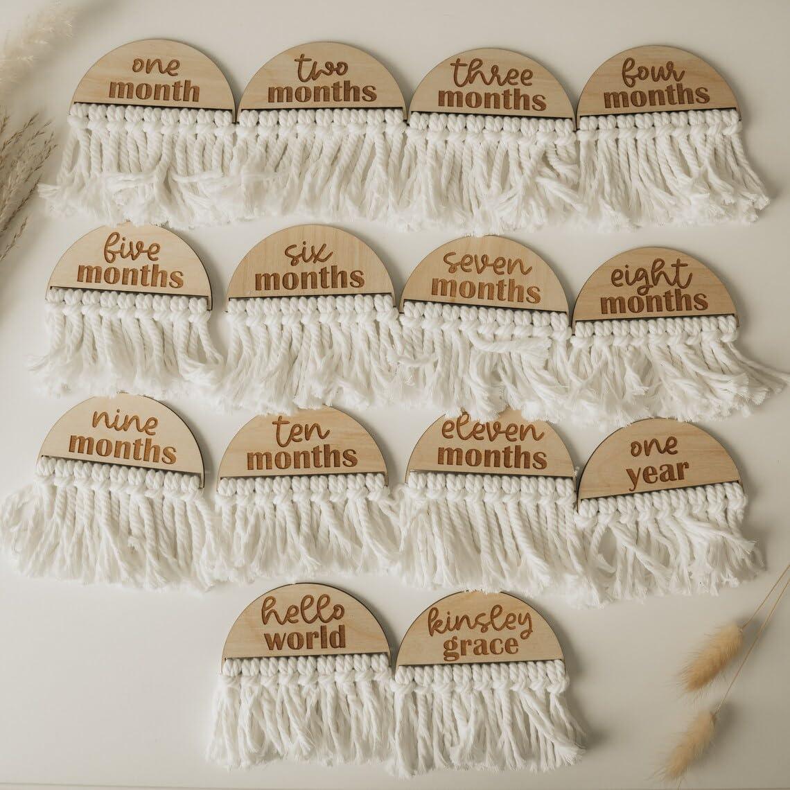 Haoser Macrame Monthly Baby Milestone Discs, Baby Photo Props Boho