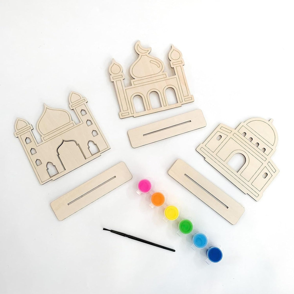 Ramadan & Eid Islamic Activity for Kids | Ramadan Wooden Decoration Mosque Wood Puzzle Craft Set with Paints | Eid & Ramadan Gift