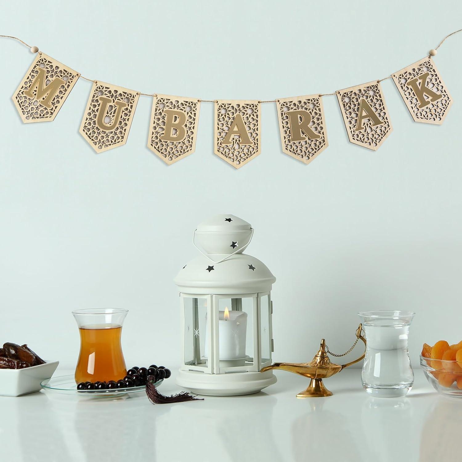 Haoser Ramadan Banner Decorations for Home 2024 Eid Mubarak Wooden Sign Ramadan/Eid Banner, Islamic Decor, Eid Mubark Decorations for Home,Islamic Muslim Mosque Door Fireplace Decor Ramadan Gifts - Haoser