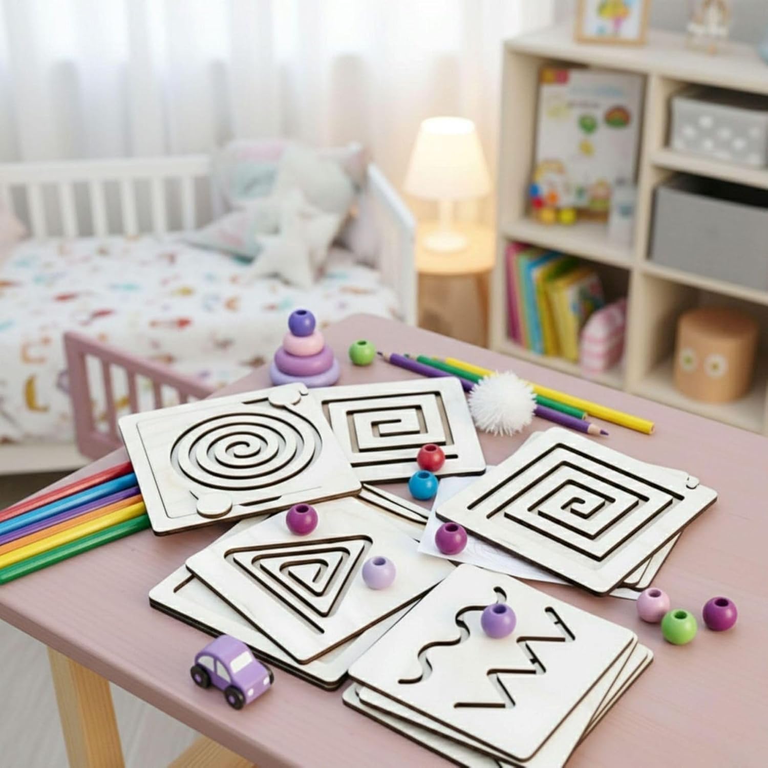 4 Pcs Montessori Wooden Tracing Board Set for Kids | 6 x 6 Inch Pre-Writing Practice Boards