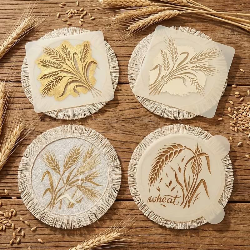 Set of 4 Wheat Ear Painting Stencil | Reusable Craft Stencil | Wheat Plant Template for Wall Painting