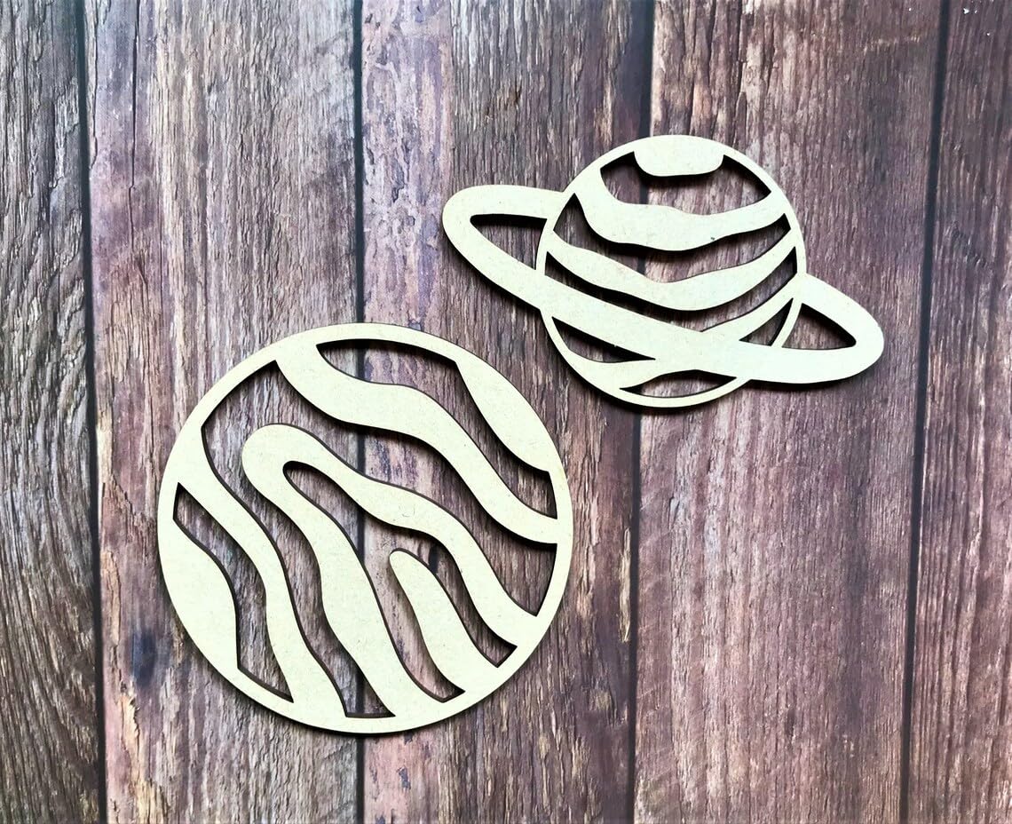 11 Pcs Wooden Space Planet Solar System Craft Shapes – Astronaut, Alien, Planets, Rocket, Meteorite (3.93 Inch)