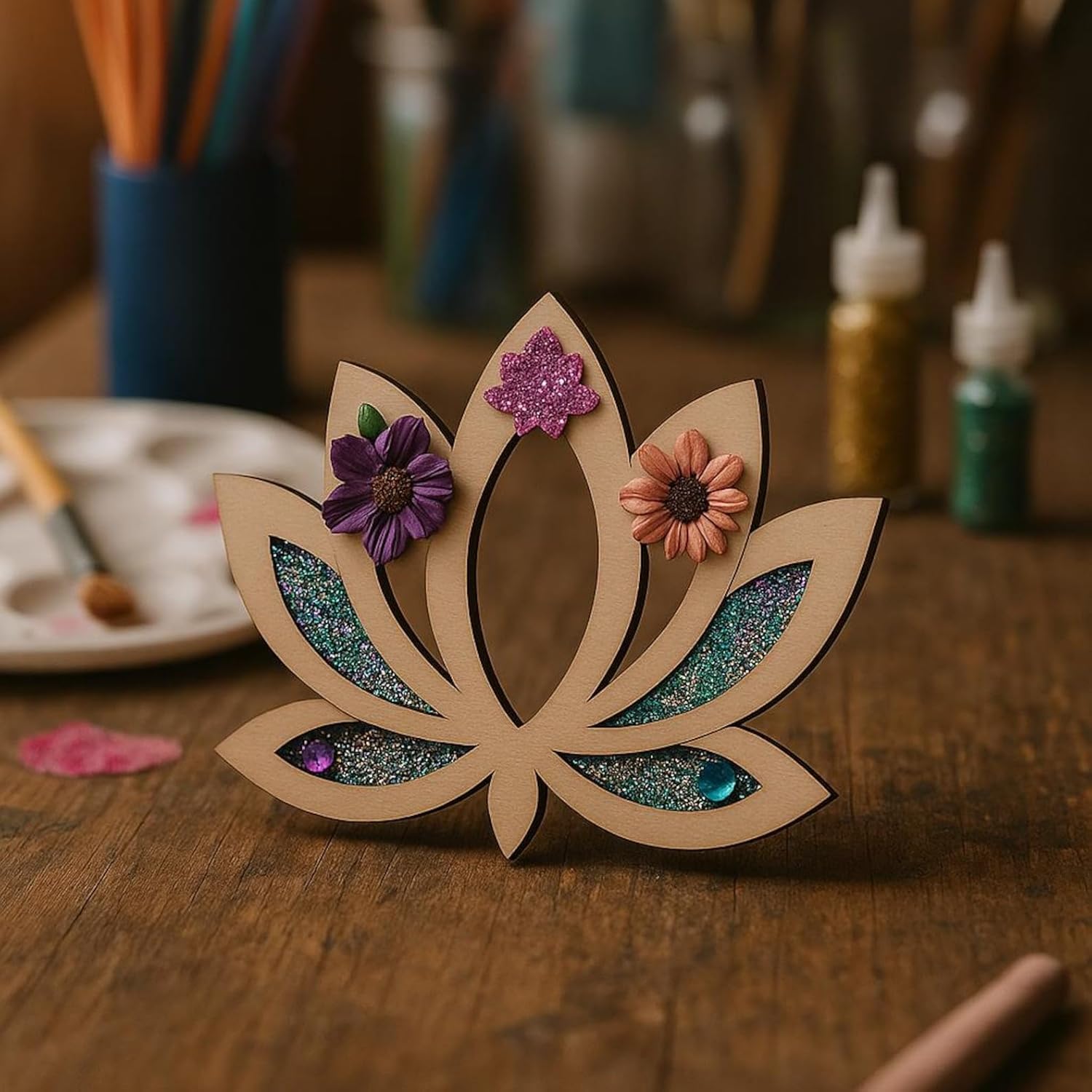 5 Pcs Lotus Flower Wooden Cutouts for DIY Craft | Unfinished Lotus Shape for Painting