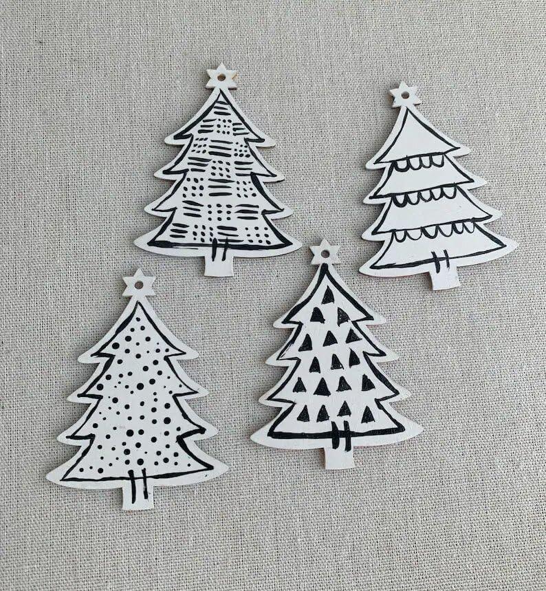 Haoser MDF Decorative Hanging orgnaments for chirtmas Craft, Unfinished Wood Cutouts Christmas Decoration DIY Crafts Wooden Christmas Tree MDF Christmas Ornaments - Haoser