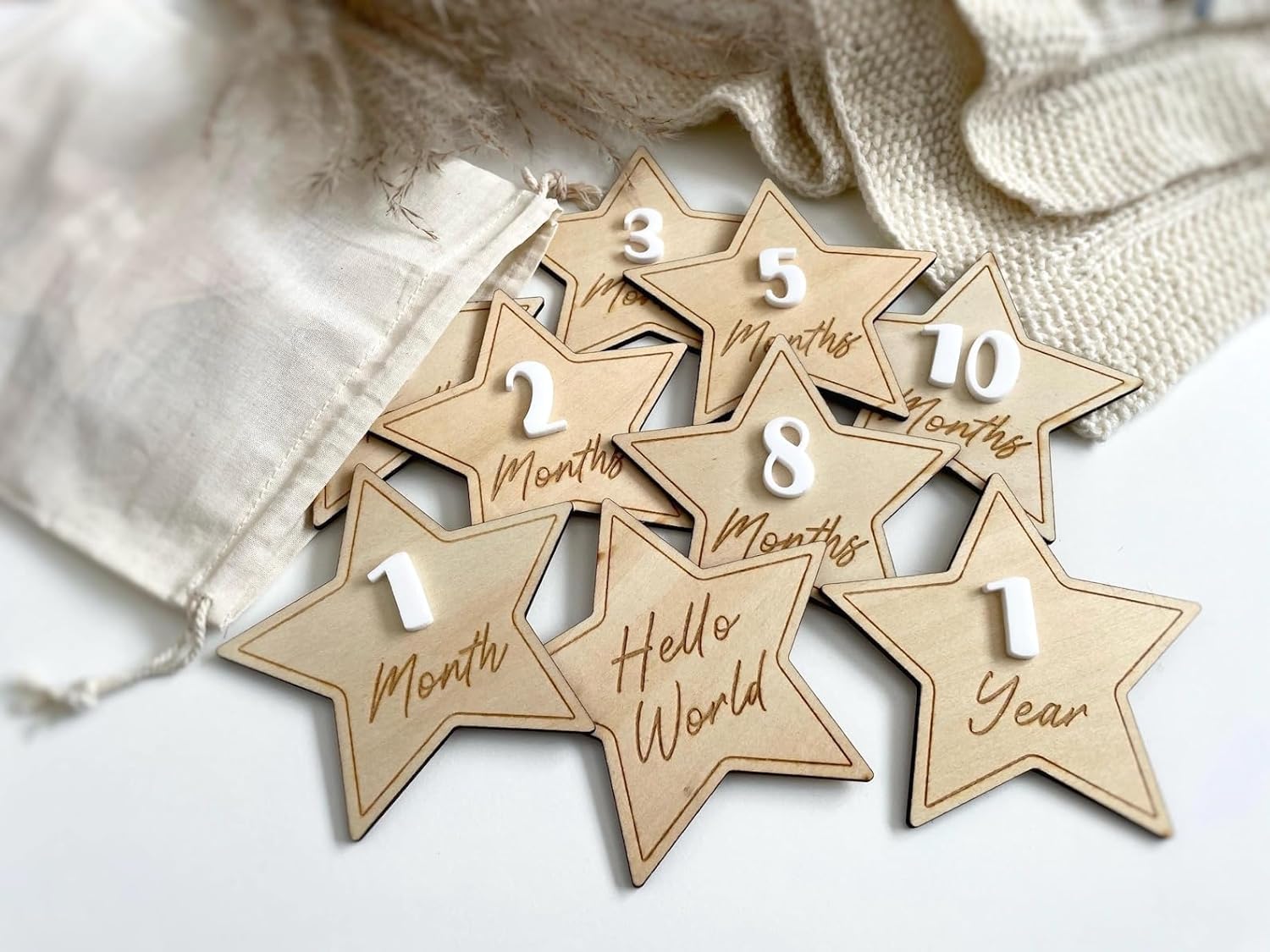 13 Pcs Wooden Star Baby Monthly Milestone Discs Set | Hello World Newborn Photo Props