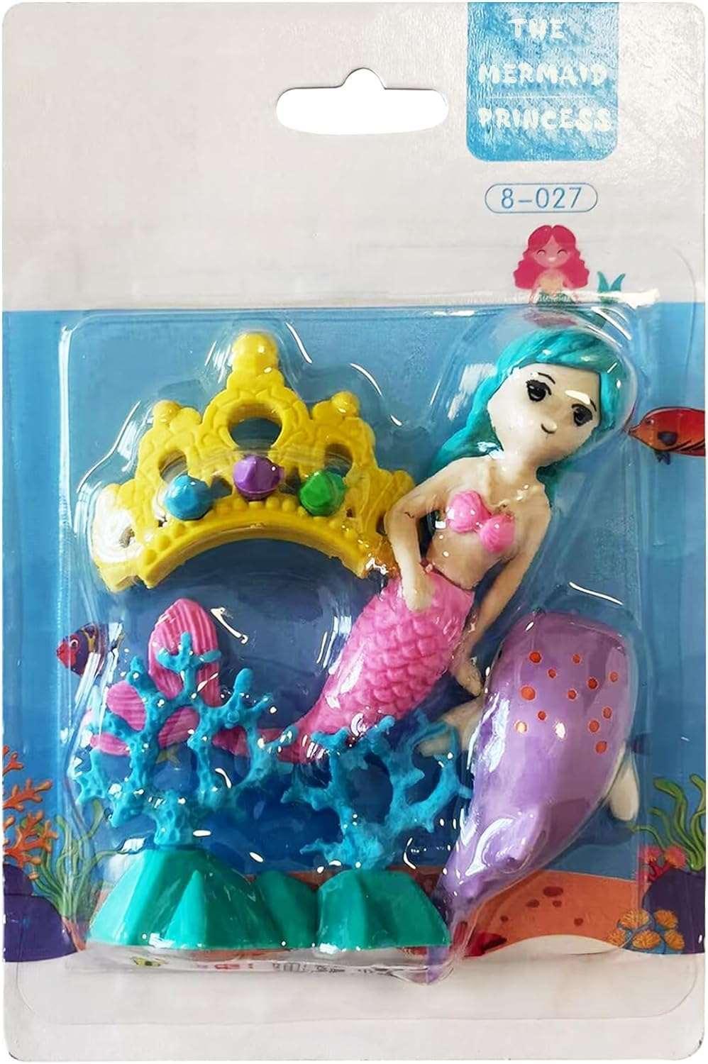 Haoser Colorful Mermaid Theme Stationary for Boys & Girls with 4 Cute Adorable Characters Water Animal & Creatures, Fancy Eraser Set Birthday Party Return Gift for Kids (Multicolor) - Haoser