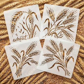 Set of 4 Wheat Ear Painting Stencil | Reusable Craft Stencil | Wheat Plant Template for Wall Painting