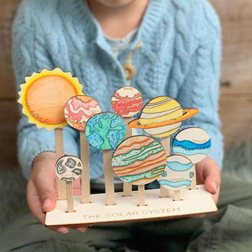 Solar System Wooden Craft Kit for Kids | 9.44 Inch MDF DIY Painting & Learning Kit