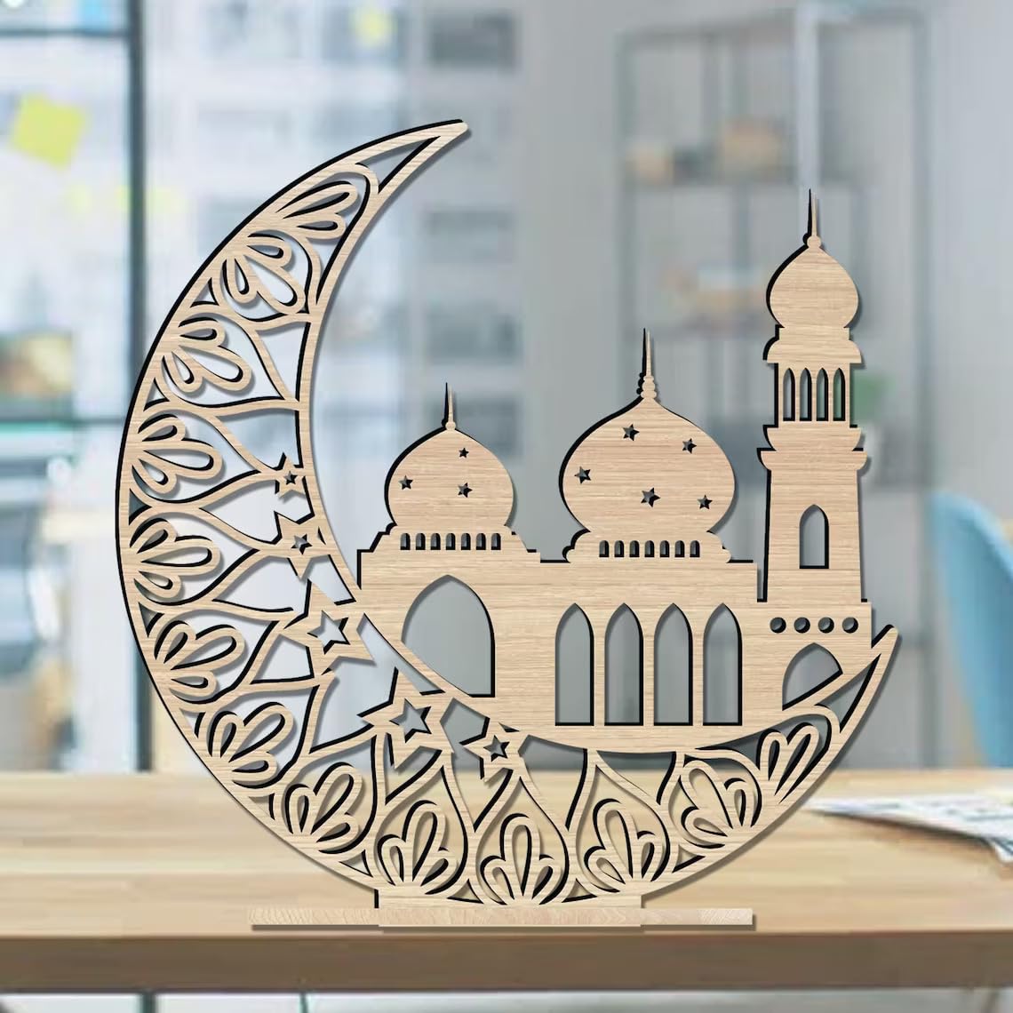 Eid Mubarak Wooden Sign Pine MDF Islamic Décor Painted or Unpainted Size 12 Inch