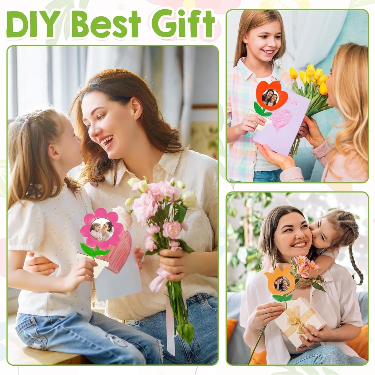 8 Pcs Wooden Flower Picture Frame Craft Kit | 3D Spring Flower Cutouts