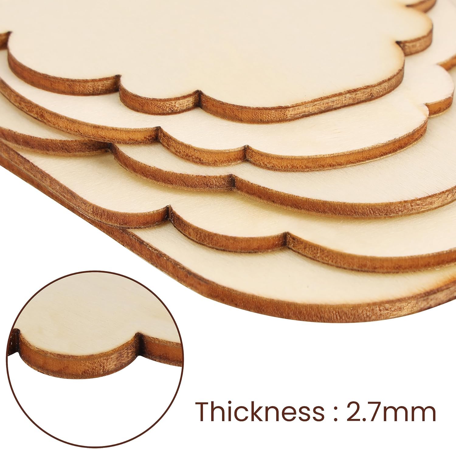 24 Pack of Assorted Blank Unfinished Wood Plaques - Wooden Plywood Craft Cutouts with Hanging Rope