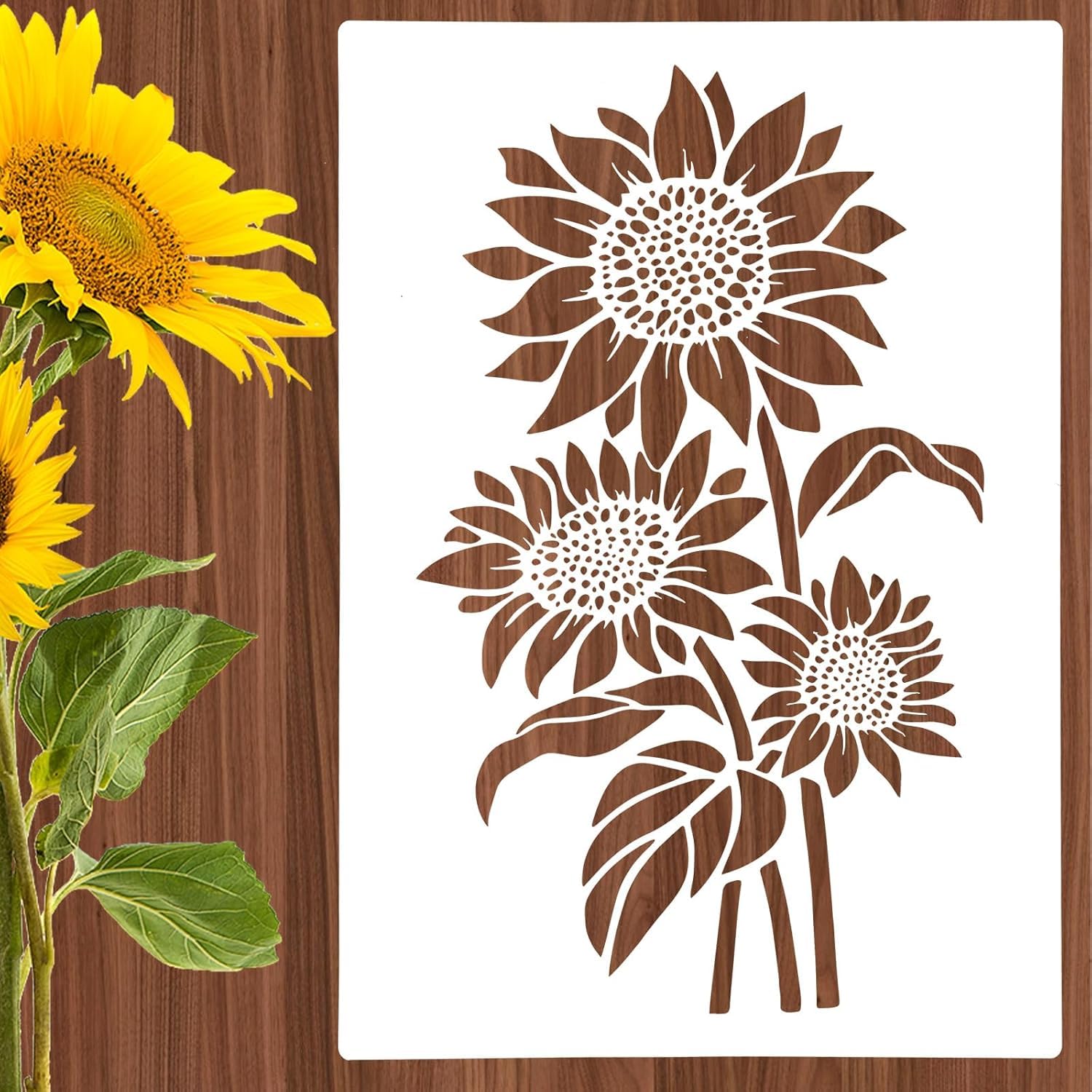 Sunflower Stencils for Painting – 11.8x8.3 Inch Reusable Flower Stencil