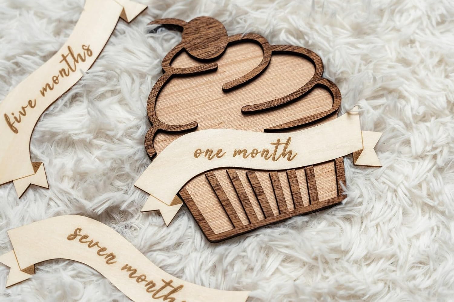 Wooden Baby Milestone Cupcake Set – MDF Monthly Photo Prop | Cupcake Board