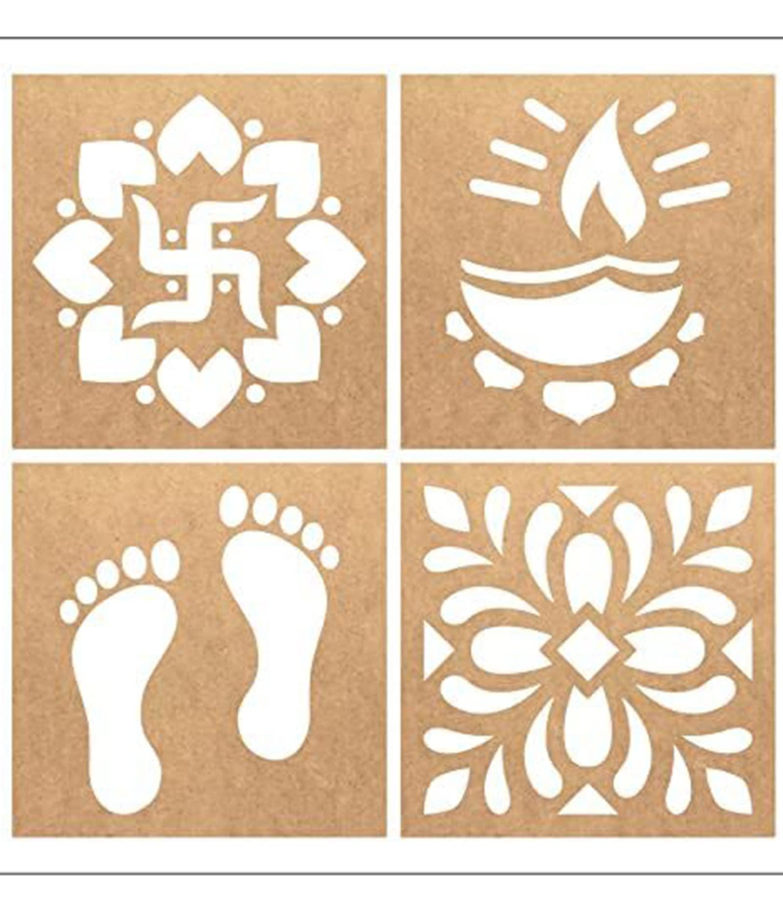 Haoser Wooden Rangoli Stencils Set for Diwali Decoration | Home Decoration (4 pcs, 6x6 inches) by Indian Collectible - Haoser
