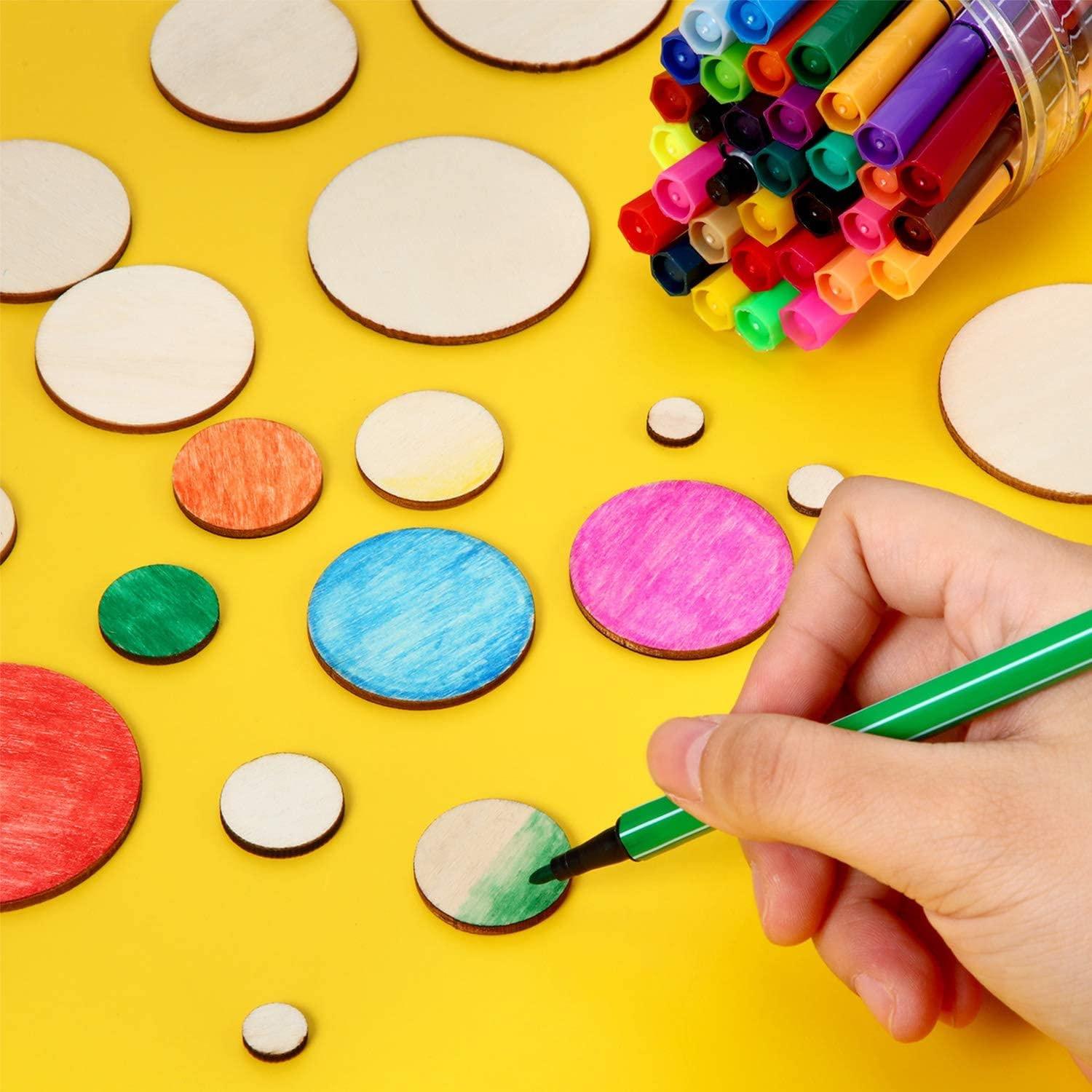 Haoser 200 Pieces Unfinished Round Wooden Discs, 5 Size Wood Cutout Circles Chips for Arts & Crafts Projects | Wooden Circles for Crafts Wood Cutouts-5 Sizes - Haoser