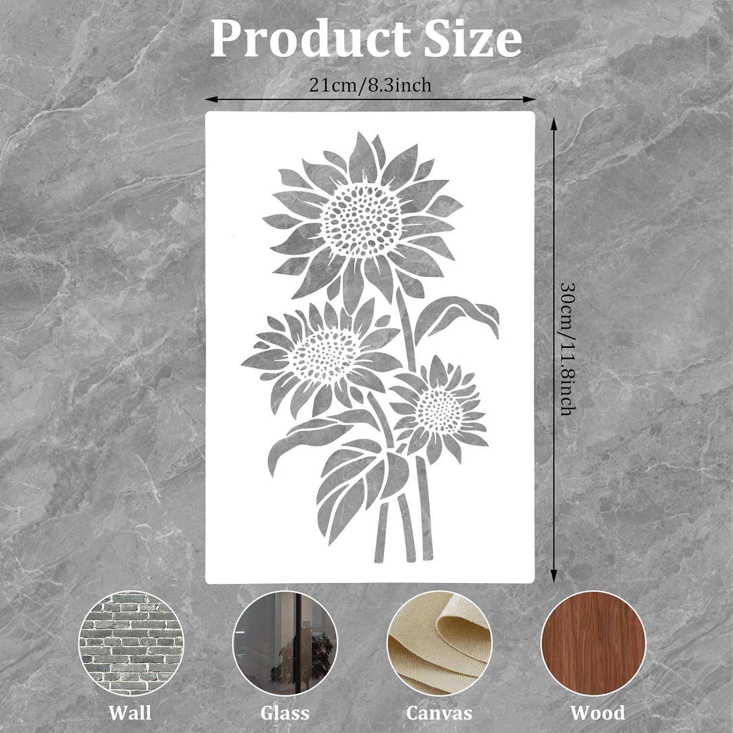 Sunflower Stencils for Painting – 11.8x8.3 Inch Reusable Flower Stencil