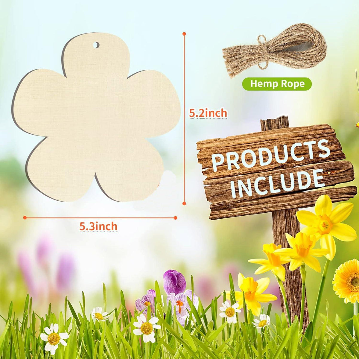 Curious Button 5 Pieces Unfinished Wooden Flower Style Hanging Ornament for DIY Home Decoration, MDF Cutouts, Perfect Wooden Cutouts for Home Decor, Charming Wooden Hanging Ornaments (5.2x5.3IN) - Haoser