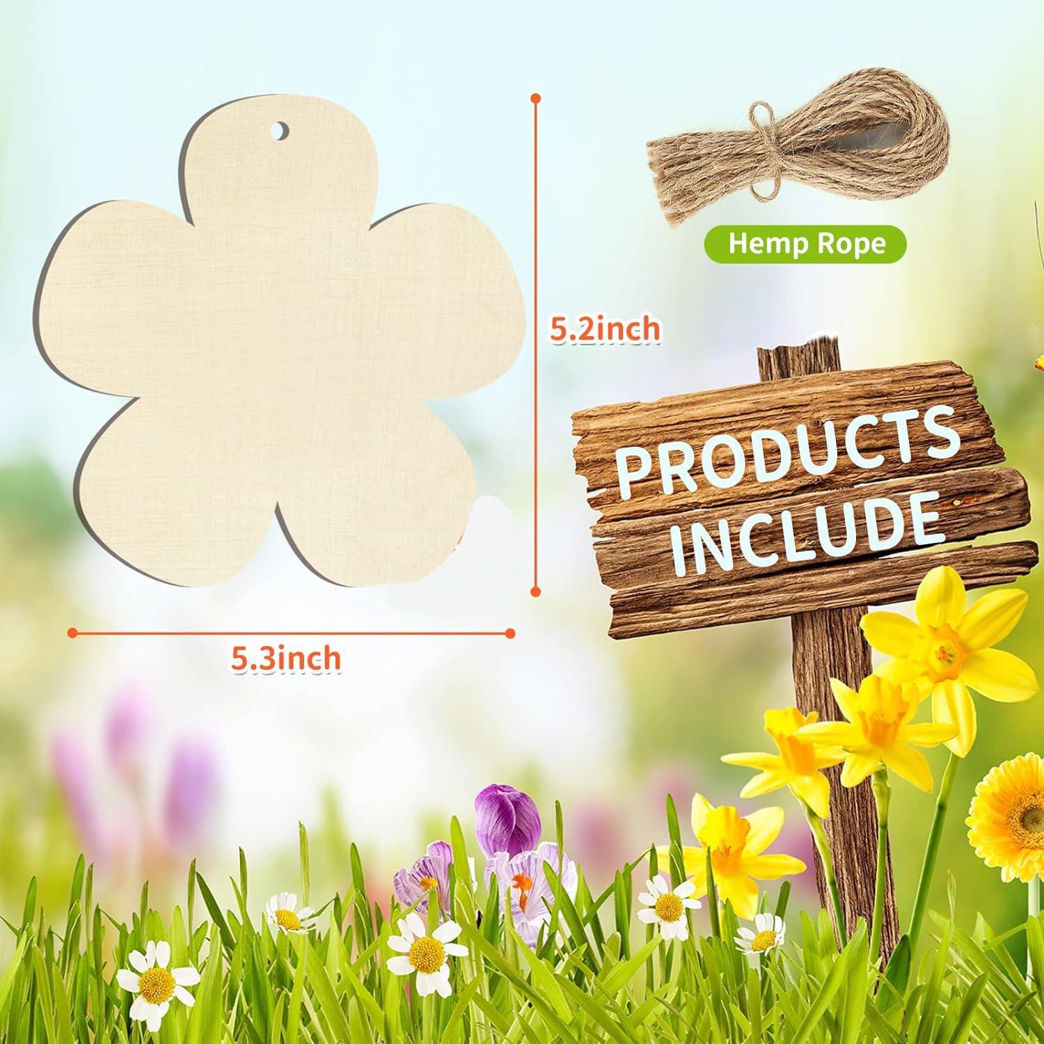 Curious Button 5 Pieces Unfinished Wooden Flower Style Hanging Ornament for DIY Home Decoration, MDF Cutouts, Perfect Wooden Cutouts for Home Decor, Charming Wooden Hanging Ornaments (5.2x5.3IN) - Haoser