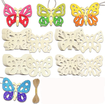 12 Pcs Wooden Butterfly Craft Kit | DIY Butterfly Wooden Cutouts with Hanging Rope | Kids Craft Kit for Painting