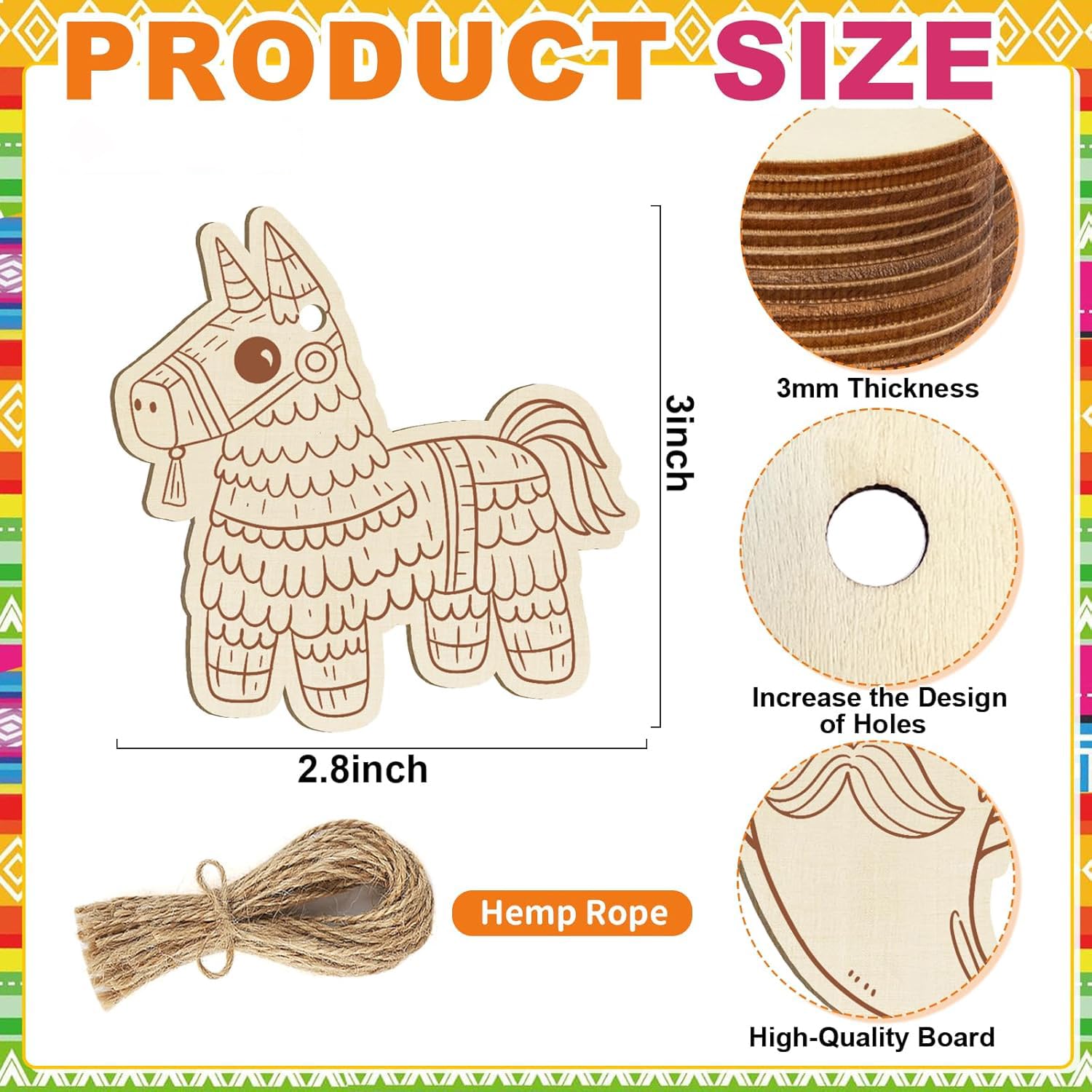 12 Pcs Cinco De Mayo Wooden Cutouts for DIY Craft | Mexican Fiesta Theme Unfinished Wood Shapes for Painting