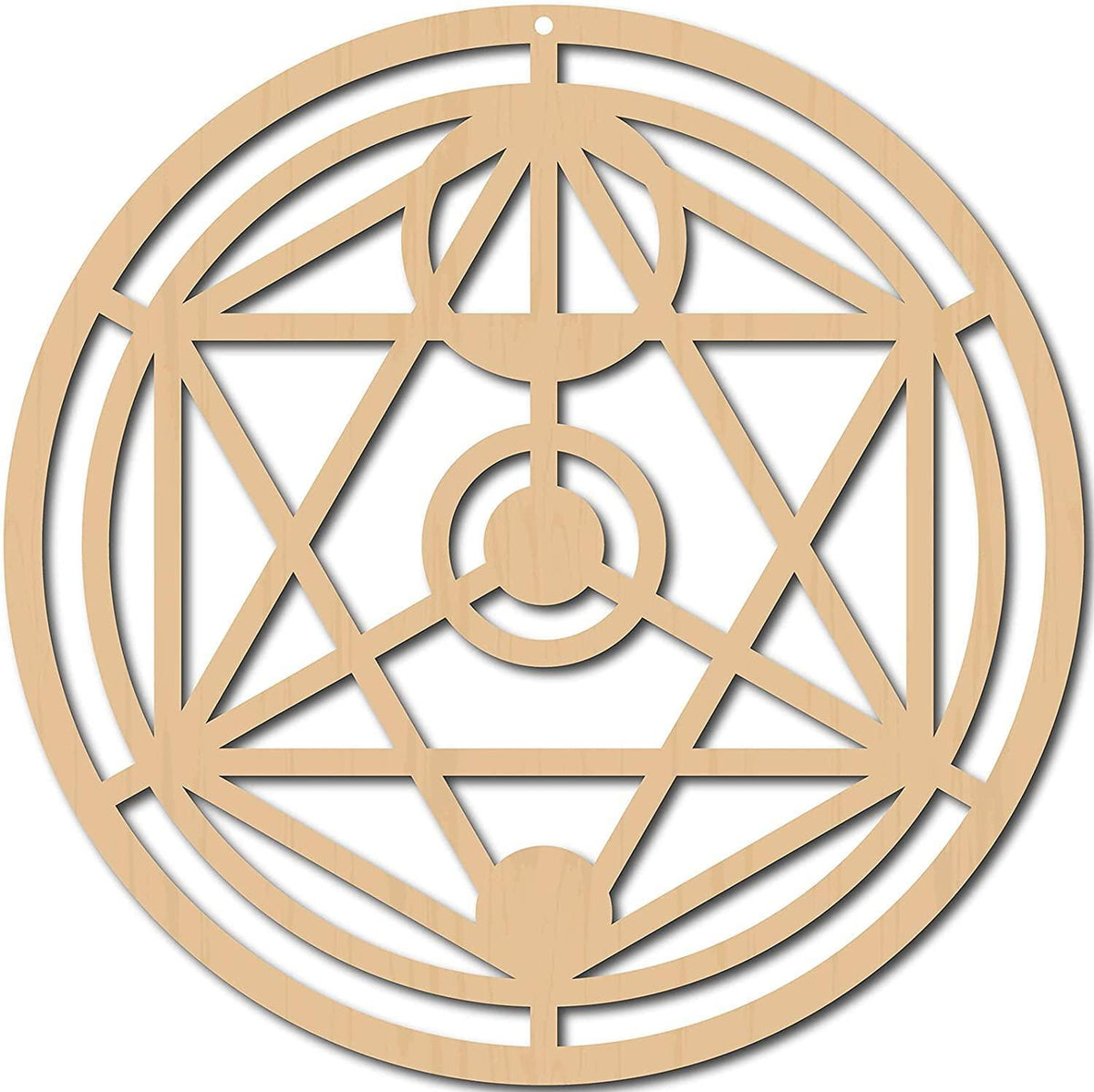 Haoser 30cm Oriental Star Wall Decor Wooden Wall Art Crystal Grid Sacred Geometry Laser Cut Sculpture Hanging Decor Spiritual Symbol Round for Housewarming Home Office Yoga Studio Decoration - Haoser