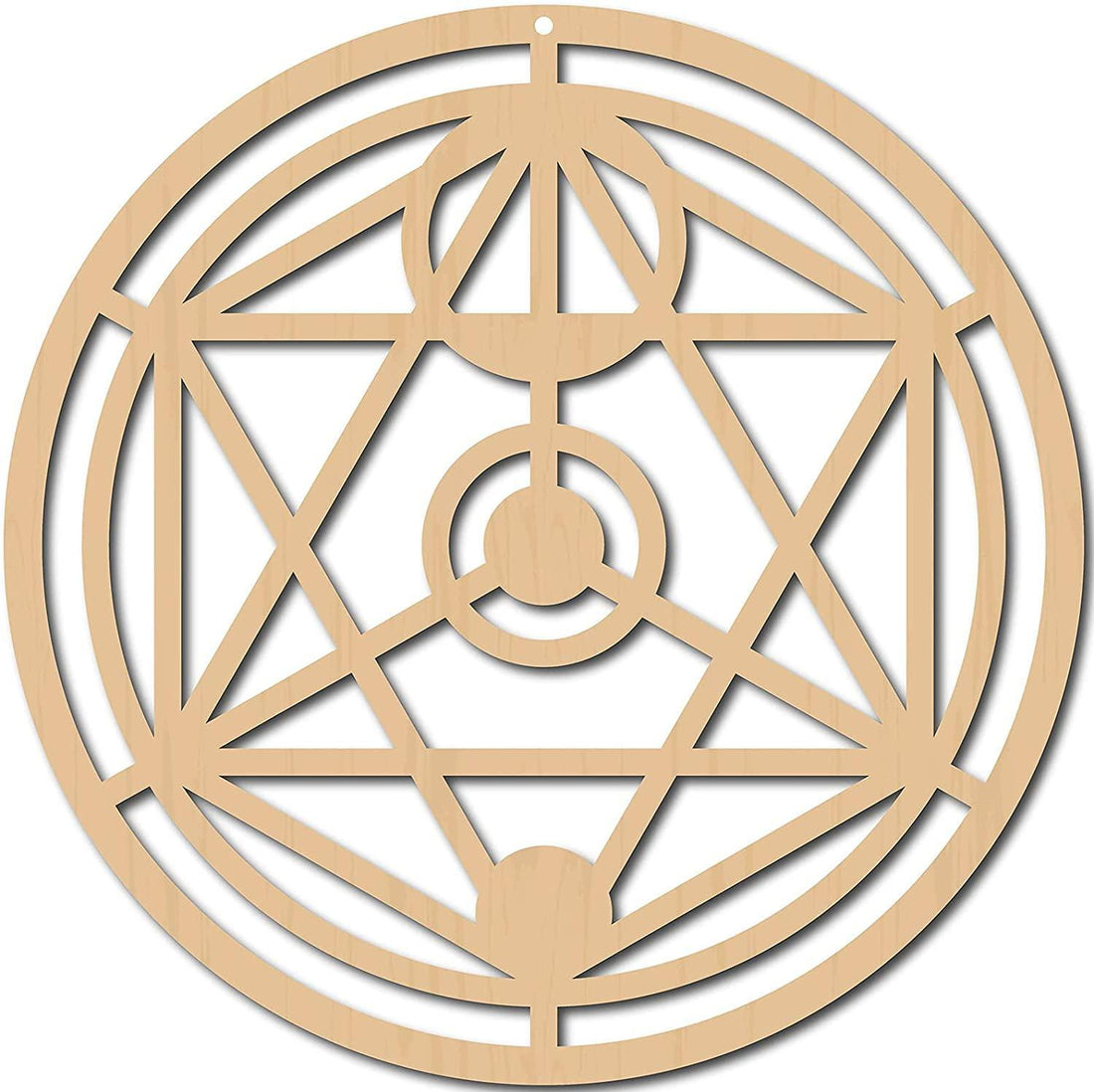 Haoser 30cm Oriental Star Wall Decor Wooden Wall Art Crystal Grid Sacred Geometry Laser Cut Sculpture Hanging Decor Spiritual Symbol Round for Housewarming Home Office Yoga Studio Decoration - Haoser