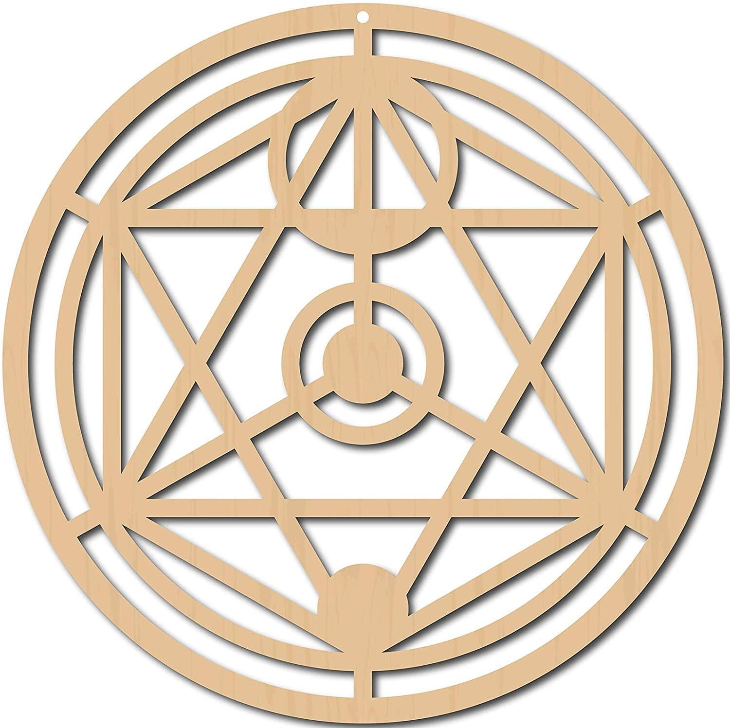 Haoser 30cm Oriental Star Wall Decor Wooden Wall Art Crystal Grid Sacred Geometry Laser Cut Sculpture Hanging Decor Spiritual Symbol Round for Housewarming Home Office Yoga Studio Decoration - Haoser
