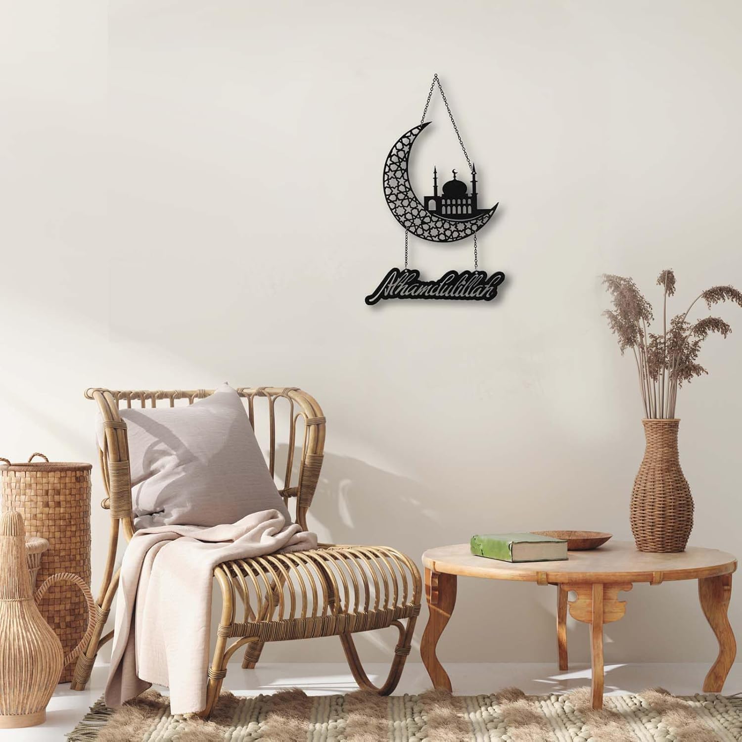 Haoser 2025 Alhamdulillah Islamic Wall Art Home Decorations Hanging Ornaments for Bedroom Living Room Outdoor Yard, Wood Muslim Prayer Sign for Ramadan Eid Mubarak Gift,ramadan decoration items