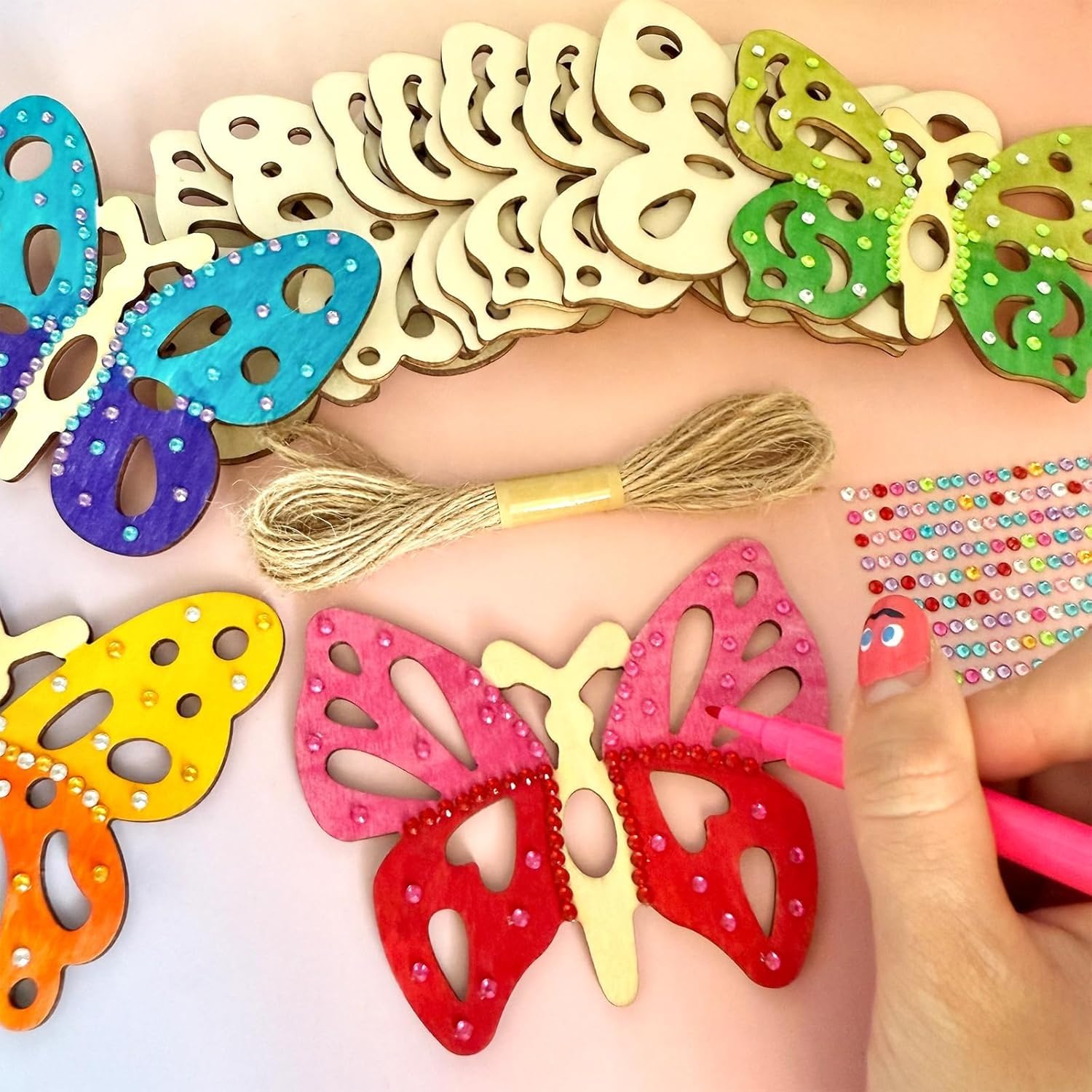 12 Pcs Wooden Butterfly Craft Kit | DIY Butterfly Wooden Cutouts with Hanging Rope | Kids Craft Kit for Painting