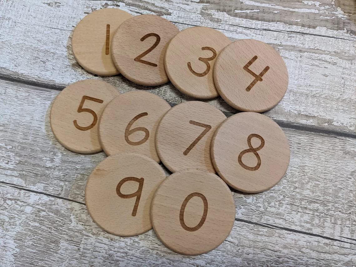 Haoser Maths Numbers and Counting Discs and Tokens - Montessori Toys - Learning Numbers for Kids - Wooden Toy - Learning Discs - Story Discs Play - Haoser